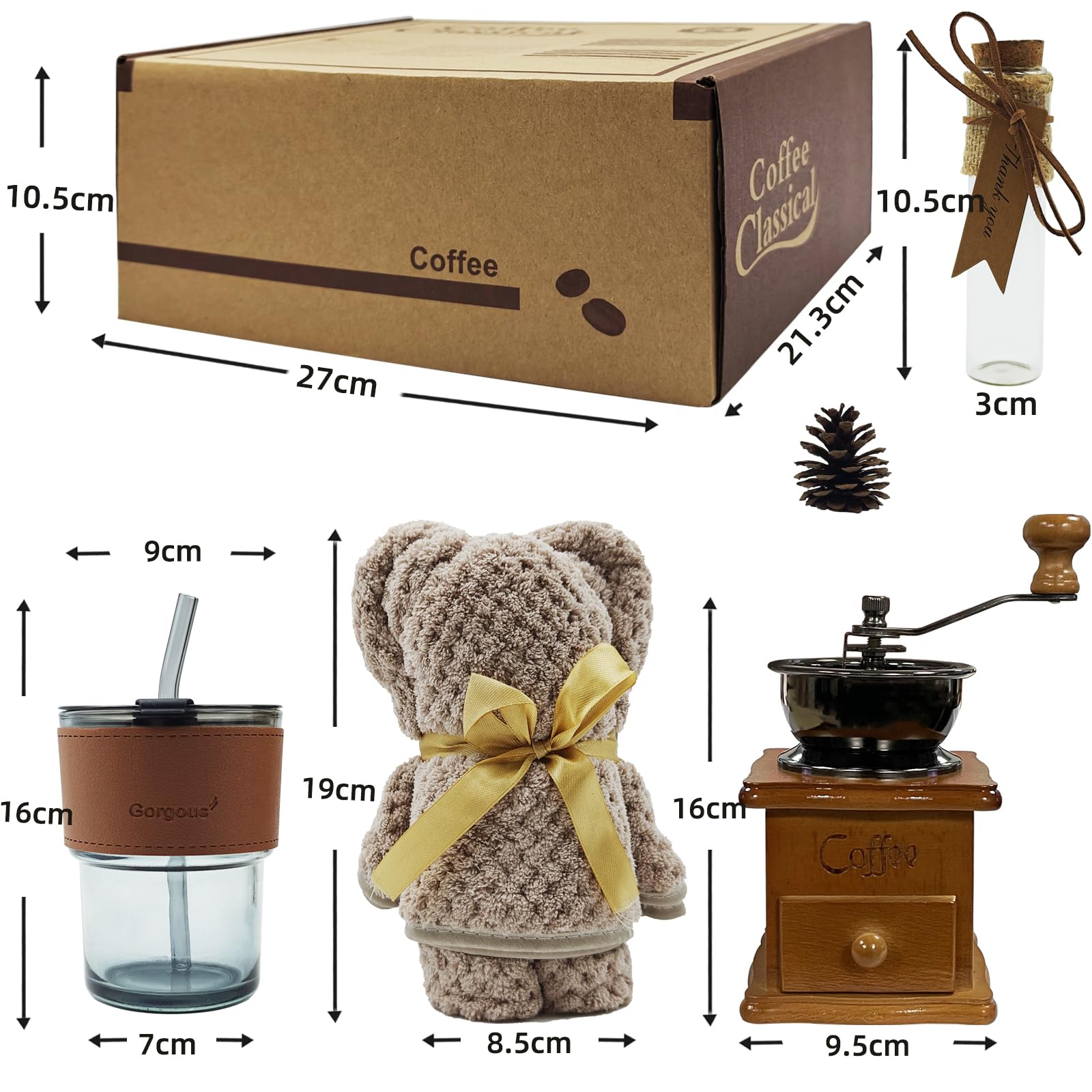 Kit de café français boîte cadeau, tasse, moulins, boîte ancienne, cadeau pour amateurs de café (marron)