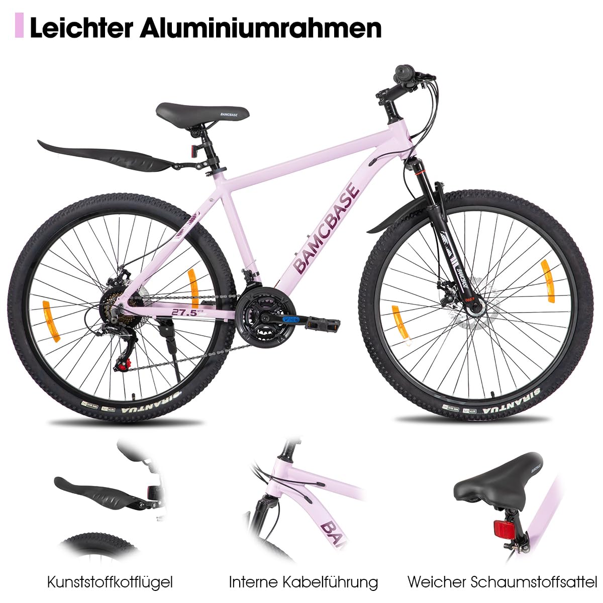Hiland 26 27,5 Zoll Mountainbike, Herren Damen MTB mit Aluminiumrahmen, 21 Gänge Hardtail-Fahrrad für Erwachsene mit Scheibenbremse, Schwarz/Blau/Grün/Lila/Weiß