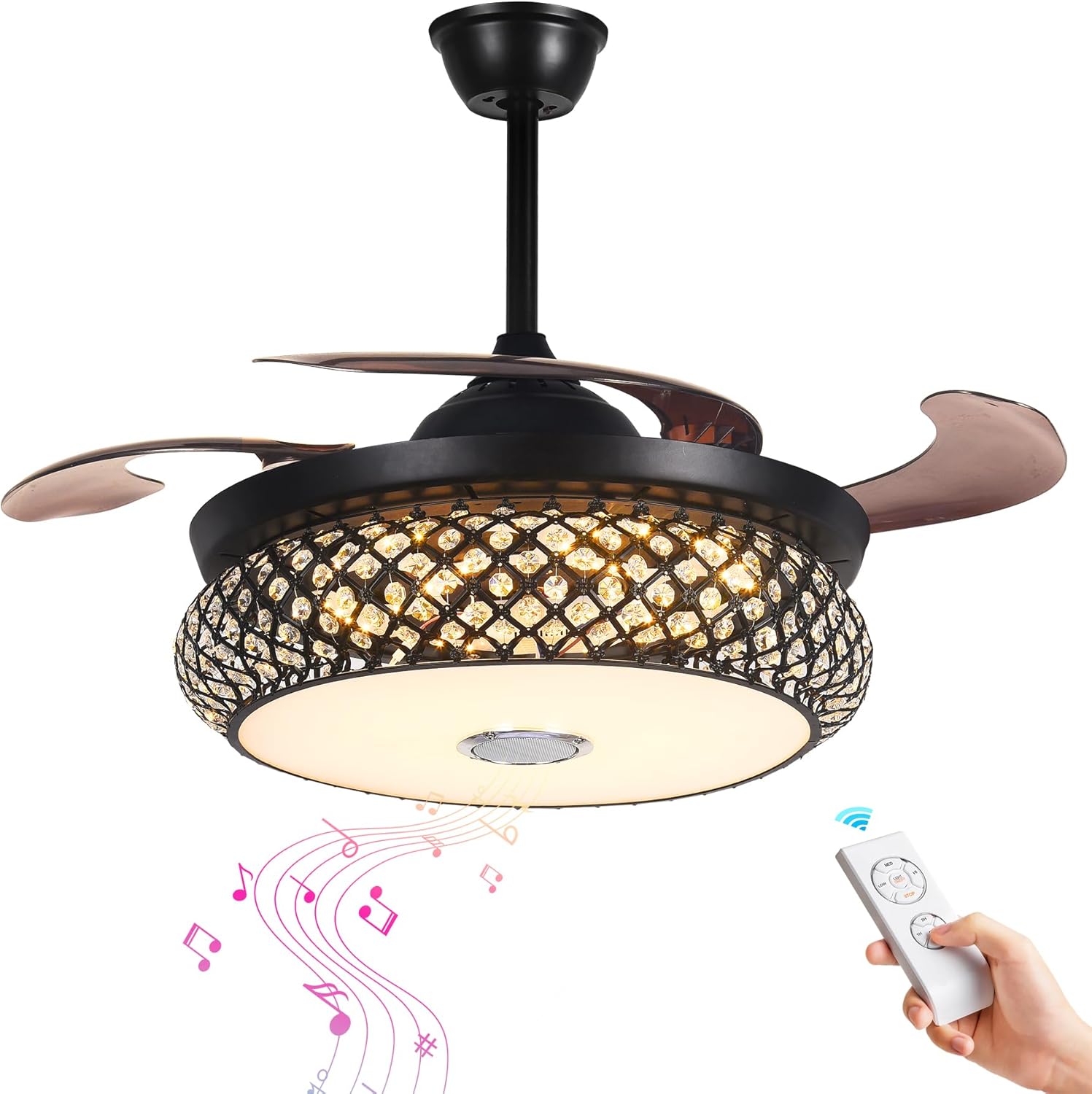 AFANQI 42" Invisible Ceiling Fan With Light Remote Control,3-Color Dimmable LED Modern Stylish Ceiling Fan Retractable