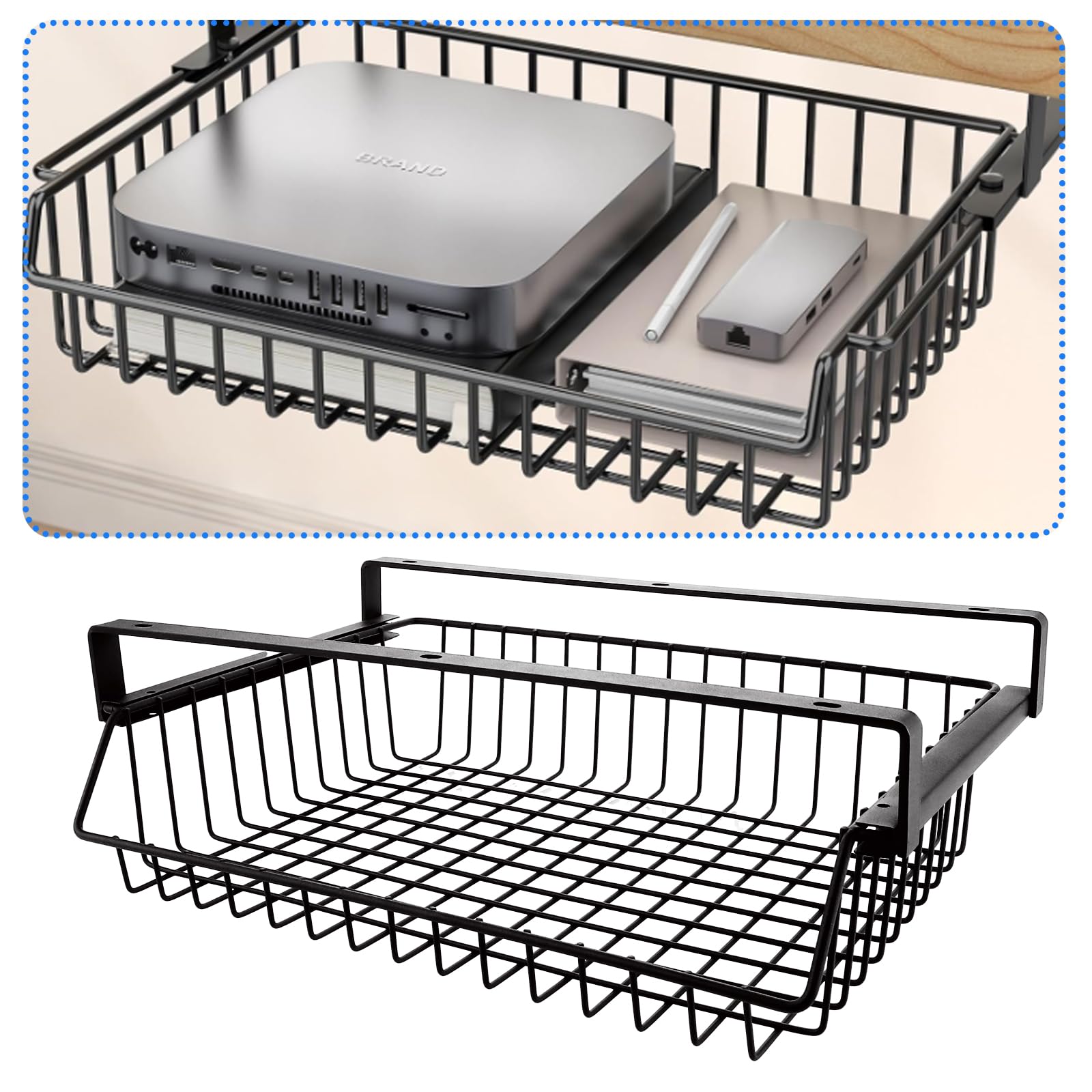 Metallgeflecht Versteckte Schublade, 37x25x11CM Große Kapazität Organizer, Metall unter Tisch Schubladenbox für Büro zu Hause Schule, Schwarz