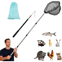 Chicken Nets Cat Catcher Landing Net Scalable Pet Catcher for Poultry Poultry Net with Leg Hooks 2 Poles Suitable for Ducks Geese Turkeys Cats Fish etc.