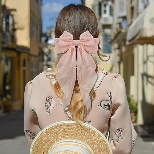 Miniatura 2 de 2 pinzas para el pelo con lazo grande, pasadores franceses de cola larga para mujeres y niñas, accesorios de lazo rosa y amarillo para cumpleaños,