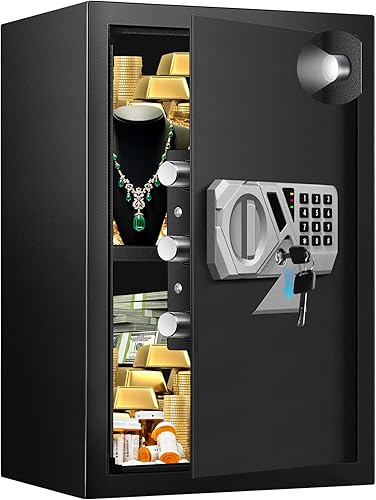 Caja de seguridad ignífuga de 2.2 pies cúbicos para el hogar, teclado electrónico digital, caja de seguridad de acero con estante extraíble, cable
