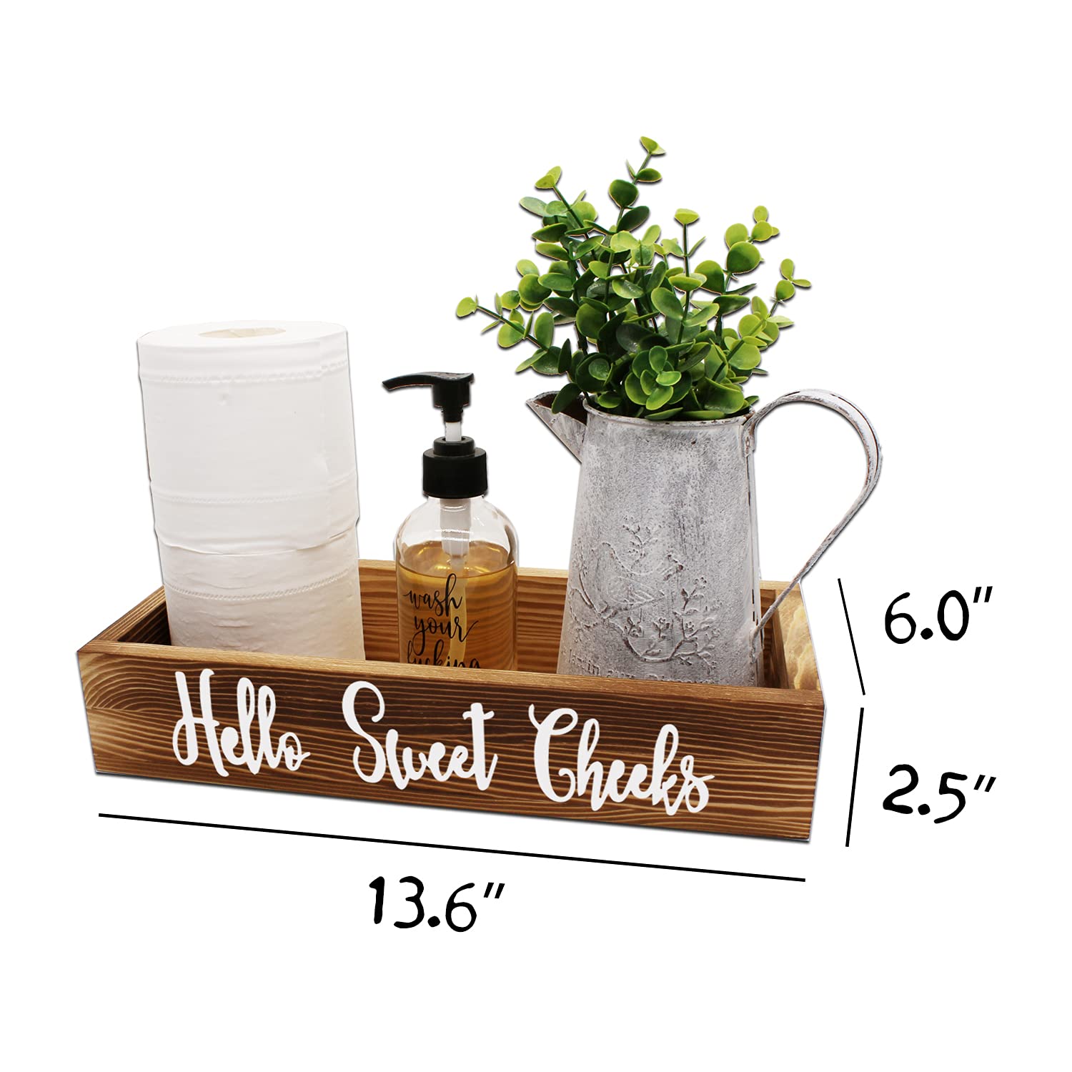 Agantree Art Nice Butt & Hello Sweet Cheeks Bathroom Decor Storage Box, Toilet Paper Holder Stand, Farmhouse Rustic Wood Organizer, 13.6" x 6" x 2.7"