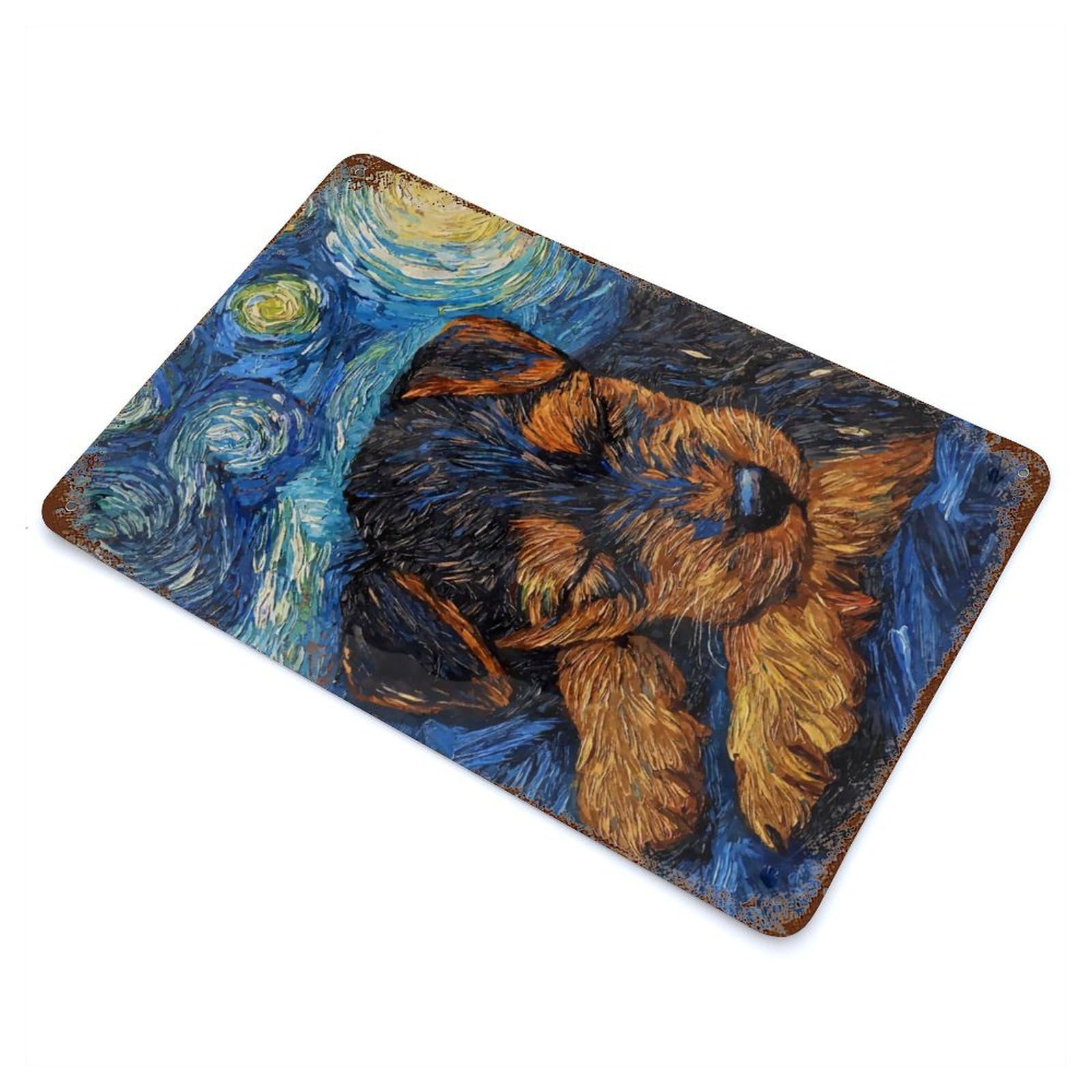 Welsh Terrier Puppy Starry Night Rusty Metal Tin Sign 11.8"x7.9", Ideal for Shed, Workshop And Garage Wall Decor