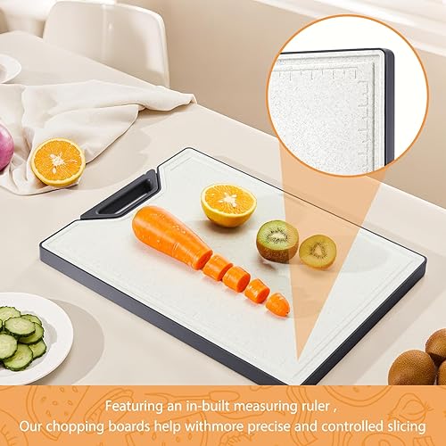 Miniatura 7 de Tabla de cortar de acero inoxidable, tabla de cortar de doble cara con afilador de cuchillos, acero inoxidable y paja de trigo PP, tabla de cortar