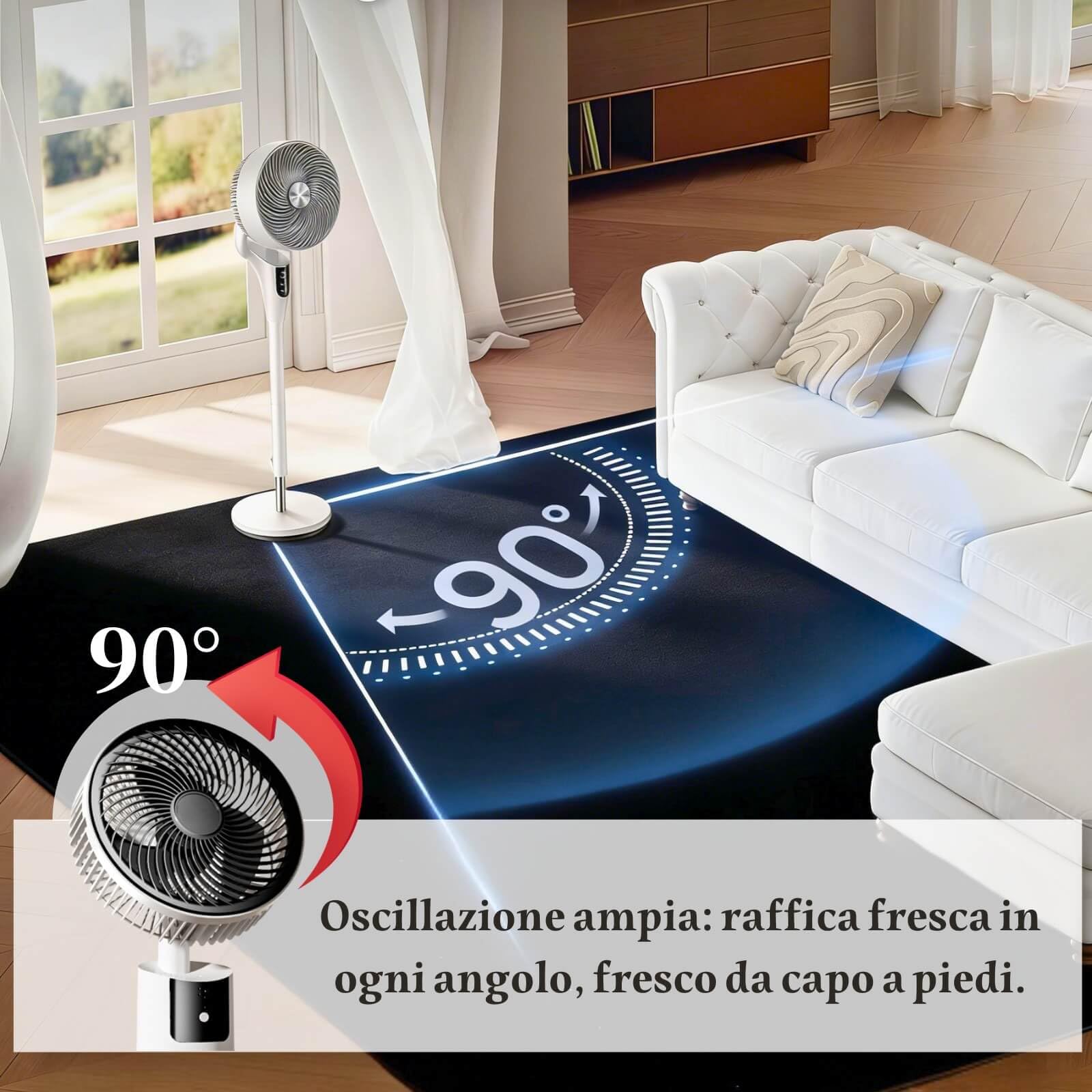 Ventilatore a Piantana, Ventilatore Silenzioso per Camera da Letto, Ventilatore a Piantana Oscillante, 3 Velocità, Oscillante, Risparmio Energetico, per Camera da Letto, Soggiorno, Ufficio