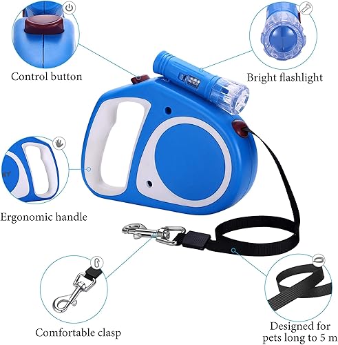 Miniatura 2 de UPSKY Correa retráctil para perro con linterna, correa de paseo de perro de 16 pies para perros pequeños y medianos, cinta de nailon resistente para