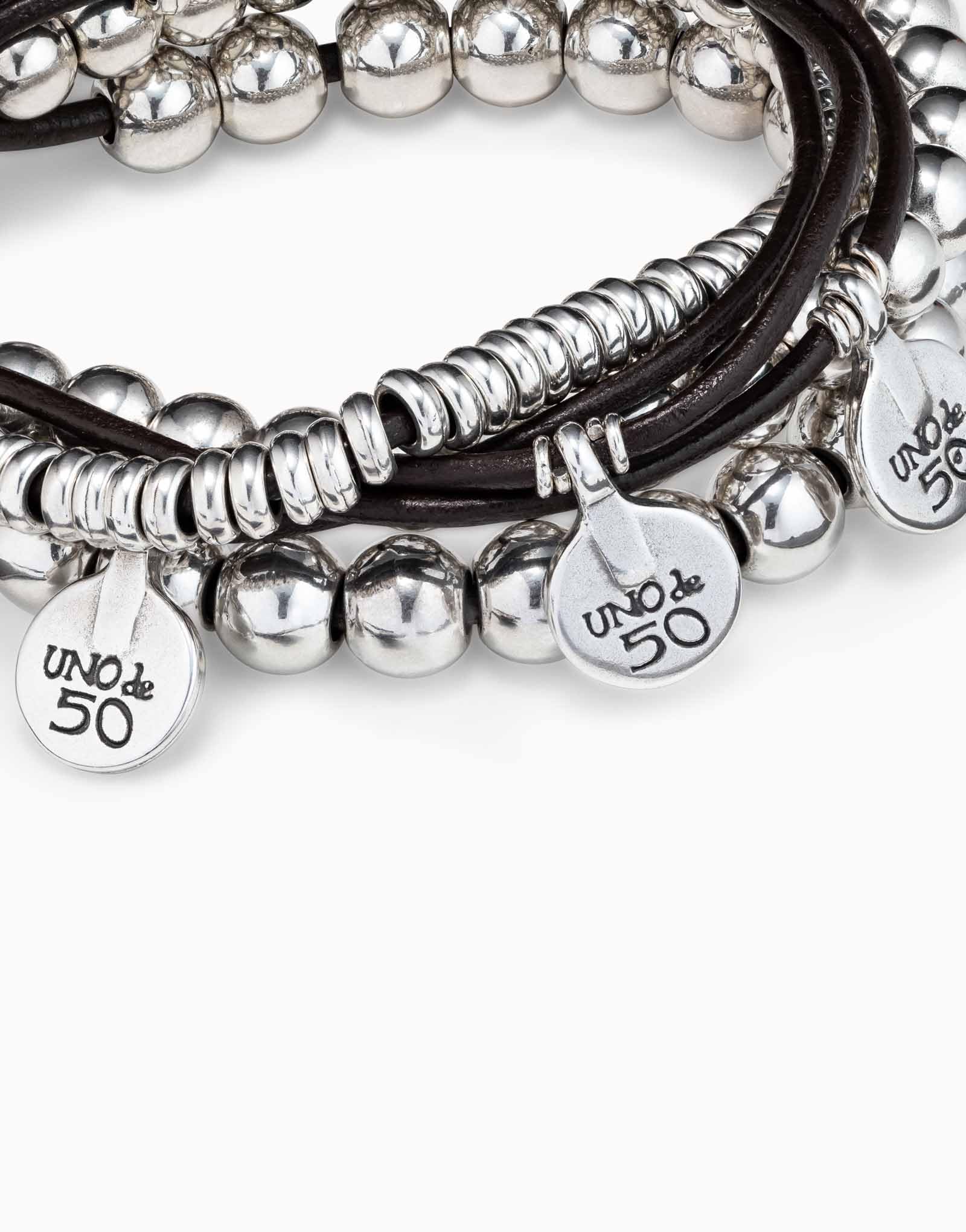 UNO de 50 - Pulsera Colección Clasicos Perlas para Mujer, Plata 925, Color Plata, Talla única, Fabricado en España