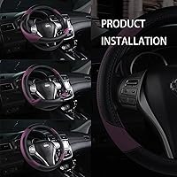 Vista 7 de Funda de cuero para volante de automóvil, protector antideslizante de cuero de microfibra transpirable, ajuste universal para la mayoría