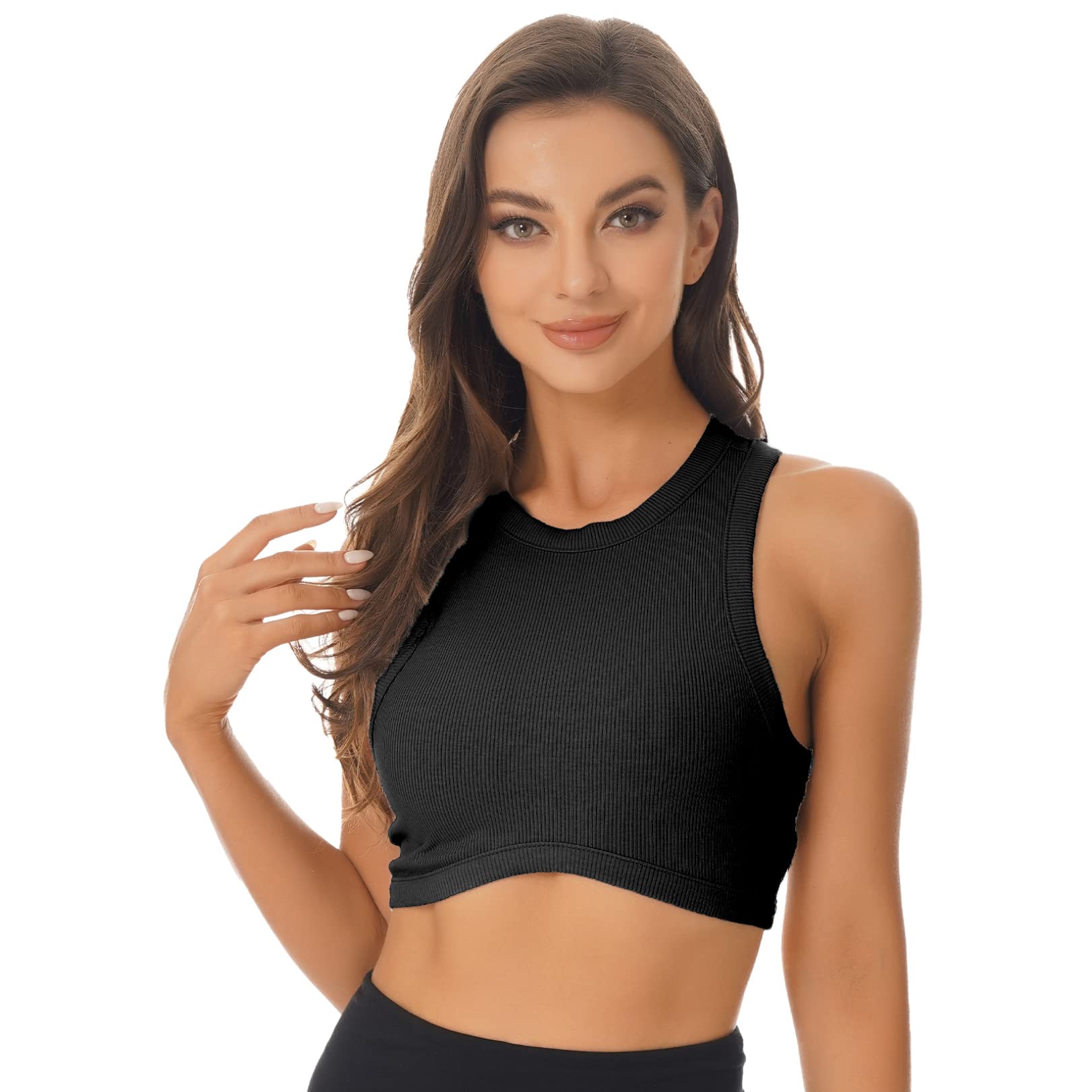 JEATHA Women Sleeveless Racerback Knitted Bra Top Crop Vest Tank Top Sports Yoga Activewear
