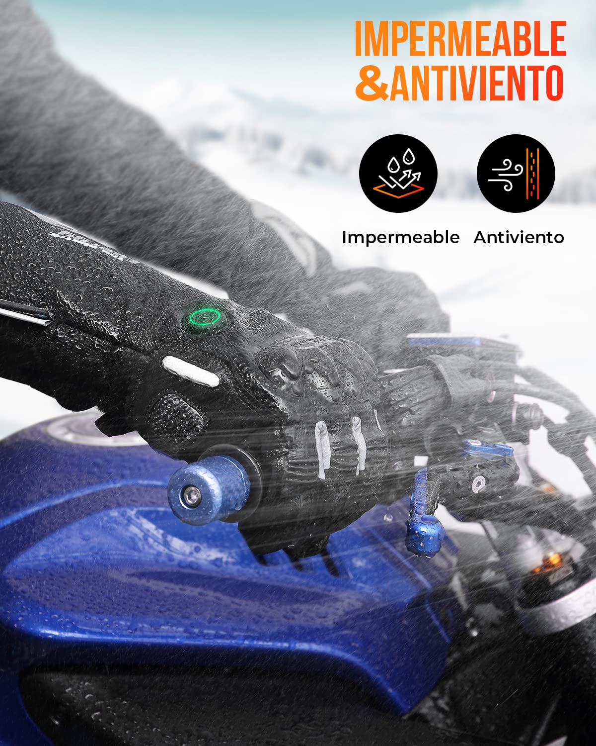 KEMIMOTO Guantes Calefactables, Guantes Moto Térmicos con Batería 2500 mAh, Guantes Moto Invierno Hombre y Mujer, Resistente al Desgaste para Moto, Esquí, Actividades Hielo Nieve