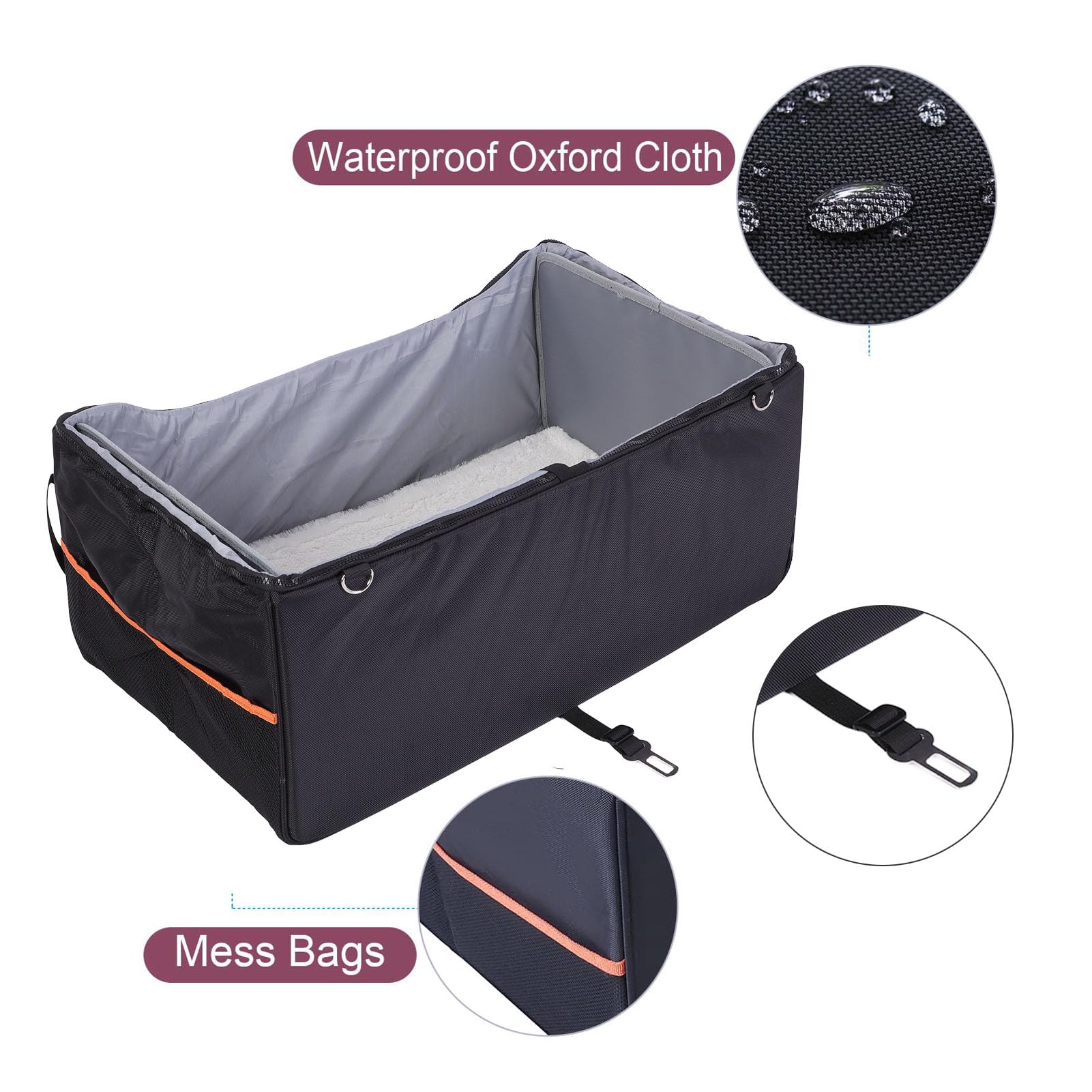 Cama Grande para Coche para Perros, Asiento Delantero de Coche, Cama de Viaje para Mascotas con Cinturón Ajustable, Asiento Elevador Plegable para Mascotas, Bolsa de Transporte