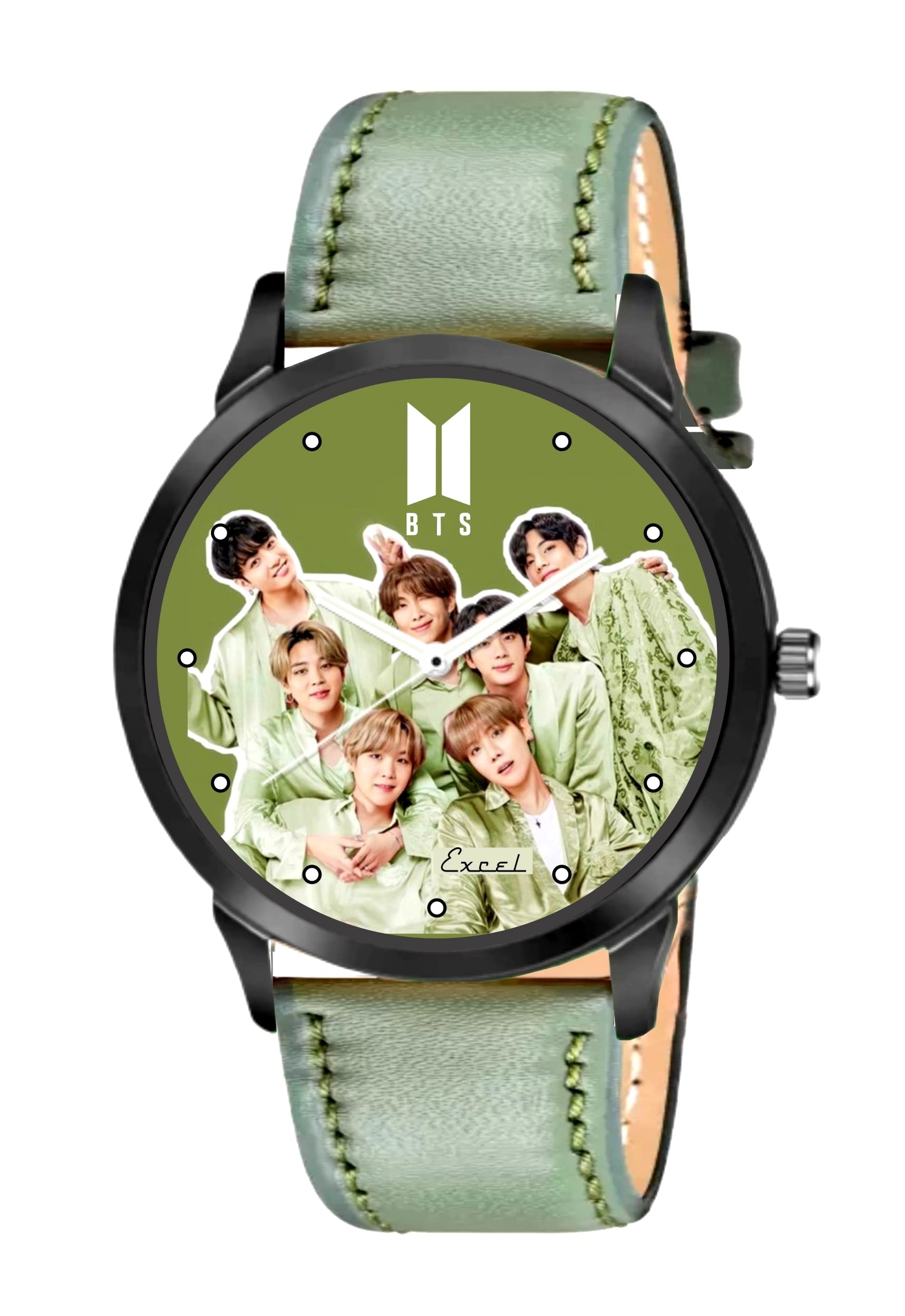 Classy Black with Green Strap BTS Unisex Watch (B0BPQPT9CZ) Amazon Price History, Amazon Price Tracker