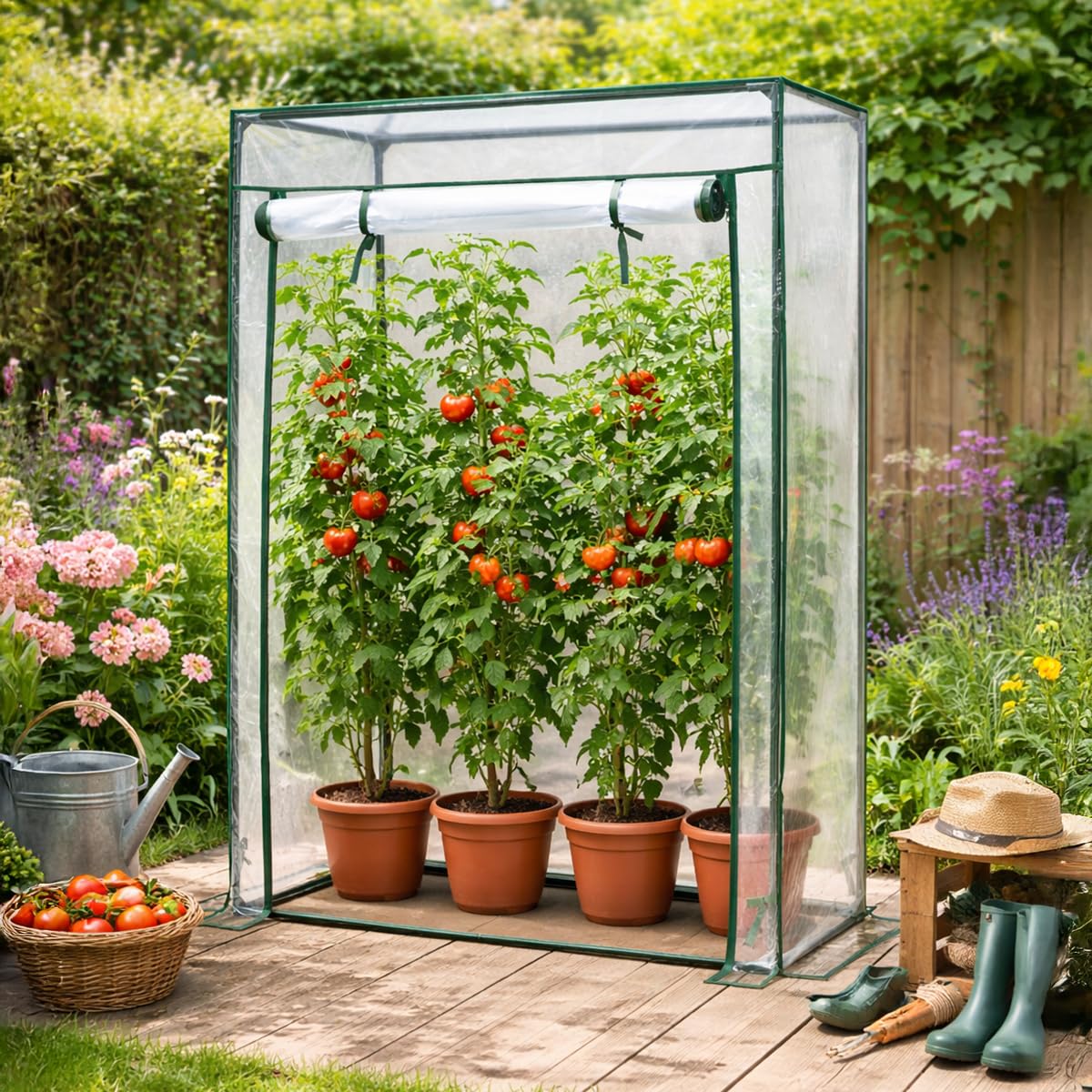 KANWOD Serra da Giardino con Porta Arrotolabile, Invernale, Stabile e Facile da Montare, Pellicola Trasparente 140 g/m², Protezione delle Piante, Verdure, Fiori, Serra per Orto, Balcone e Giardino