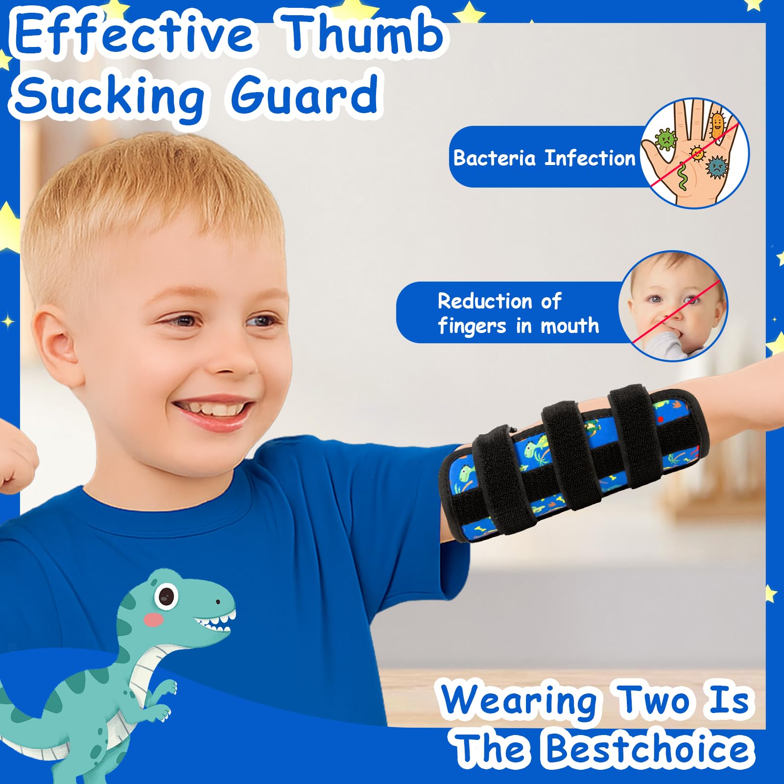 2 Pièces Protège-Doigts Pour Enfants Protection Anti, Utilisé Pour Anti Succion Pouce, Protection Platre Bras Enfant, Arrêter De Sucer Les Doigts Empêcher (Dinosaure Bleu)