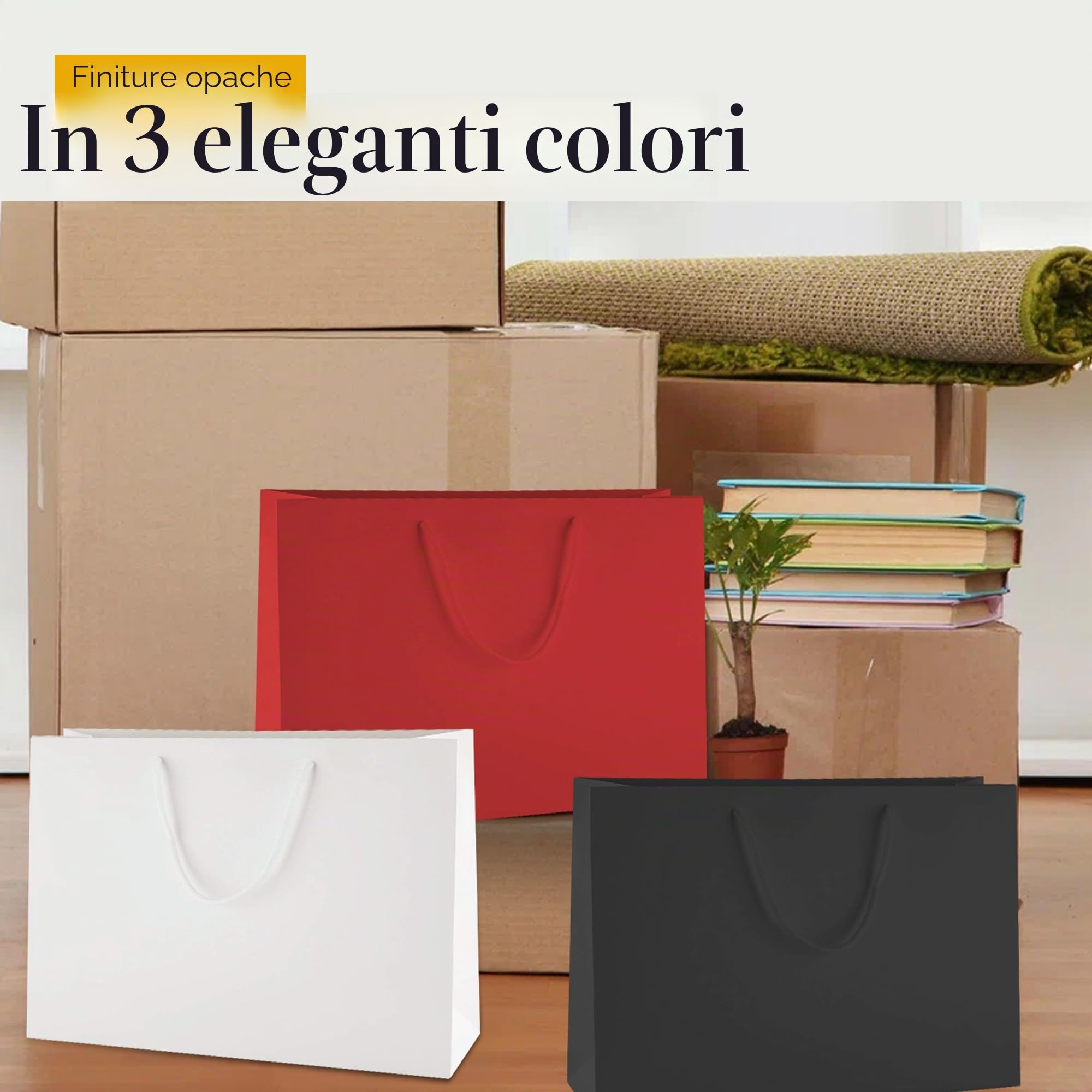 Thepaperbagstore 10 Sacchetti Regalo di Carta, di Lusso con Finitura Opaca e Manici di Corda (Bianco - Medium Width 350x100x240mm)