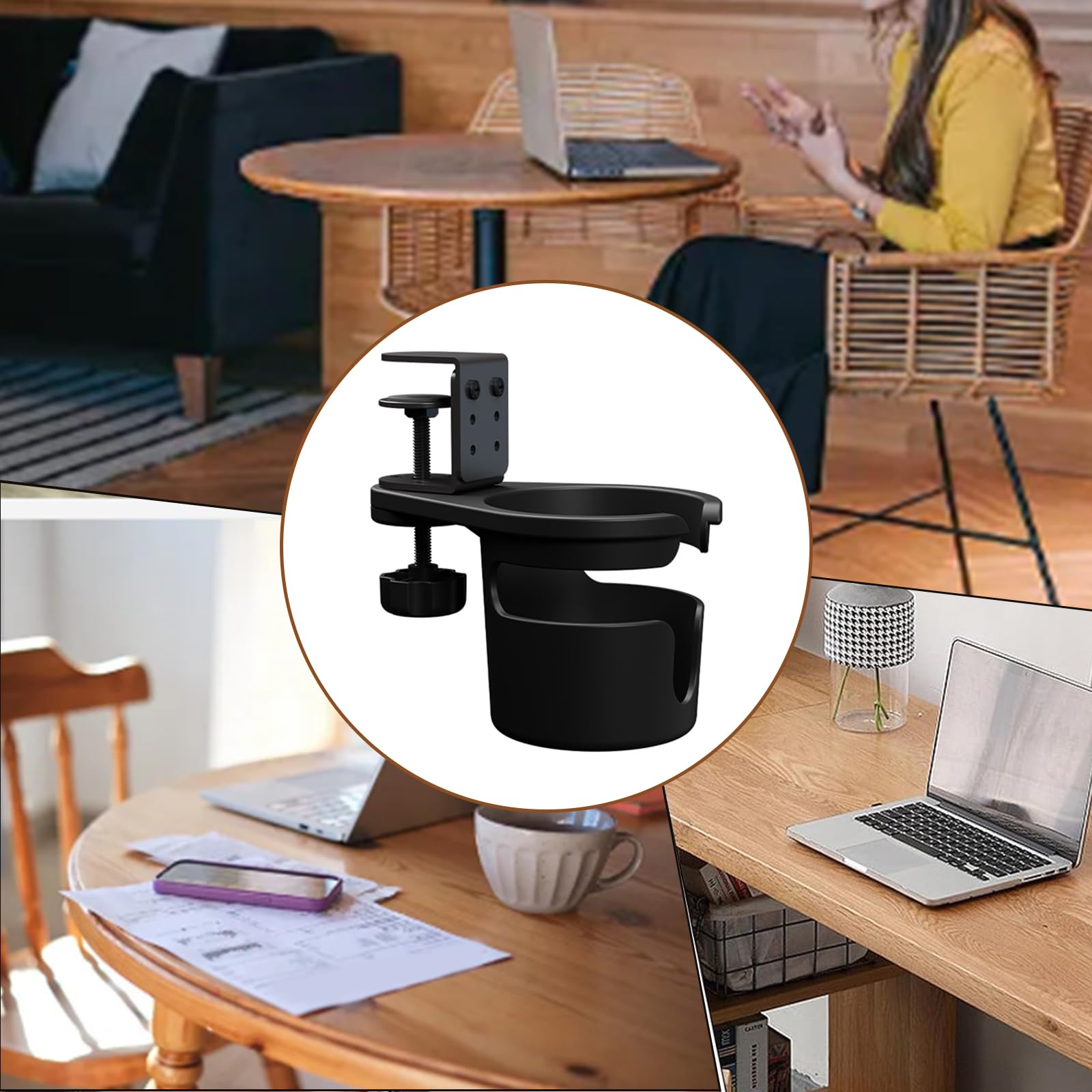 Verstellbare Getränkehalter für den Schreibtisch, für Kaffee und Wasser, zum Anklipsen, für den Tisch, Getränkehalter mit 360-Grad-Drehung, für den täglichen Gebrauch