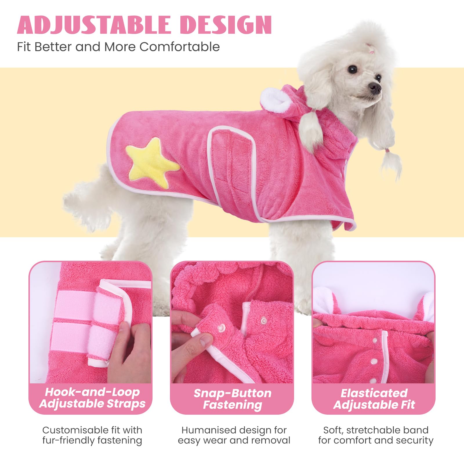 OUOBOB Super Absorbent Dog Drying Robe Coat with Hood, Quick-Dry Bath Robe for Staffordshire Bull Terrier & Cocker Spaniel - Image 2
