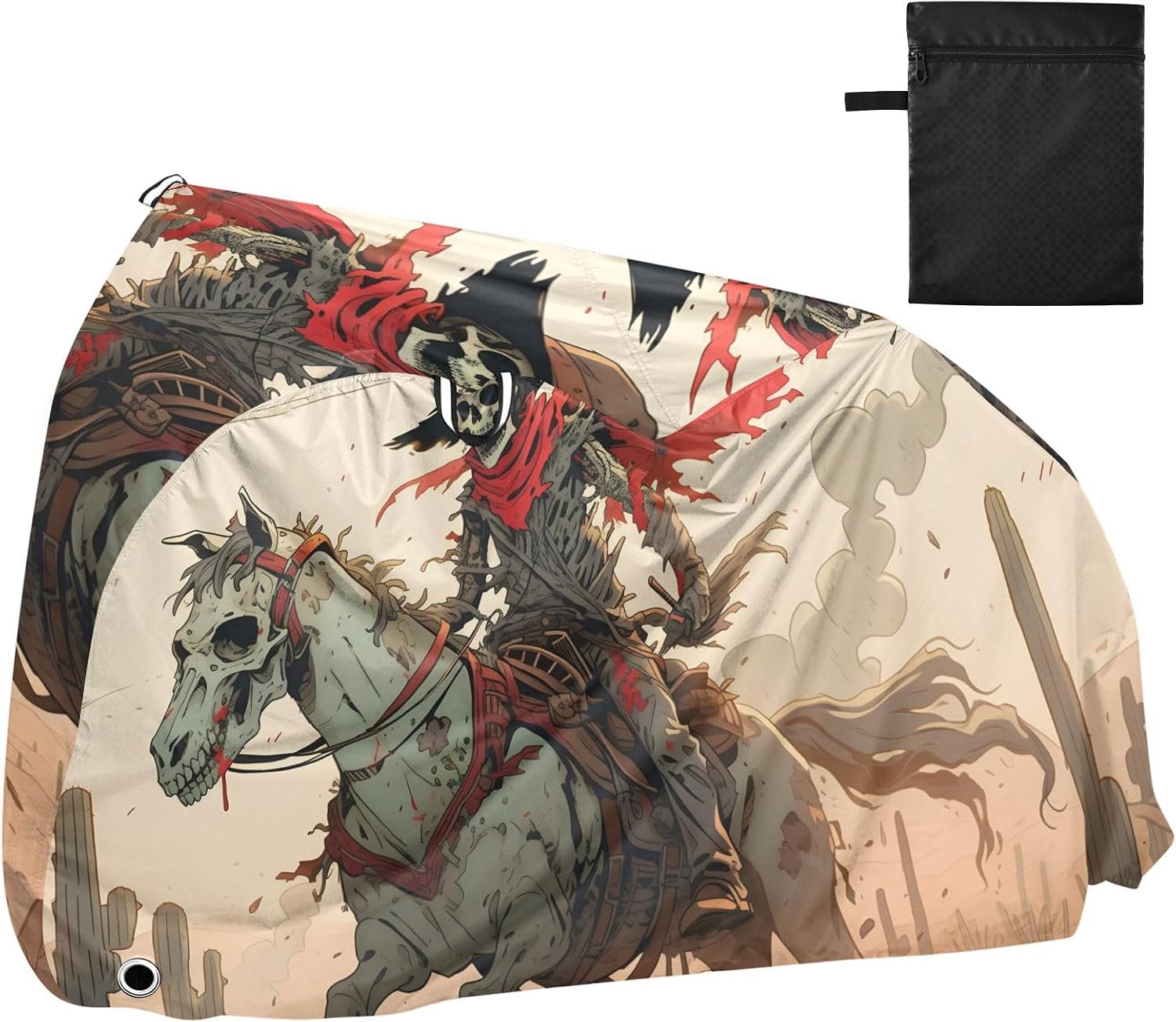 Funny Skeleton Cowboy Horse Bike Cover, Fashion Design Waterproof Bicycle Cover Rain Sun UV Dust Wind Proof with Lock Hole for Mountain Road Electric Bike