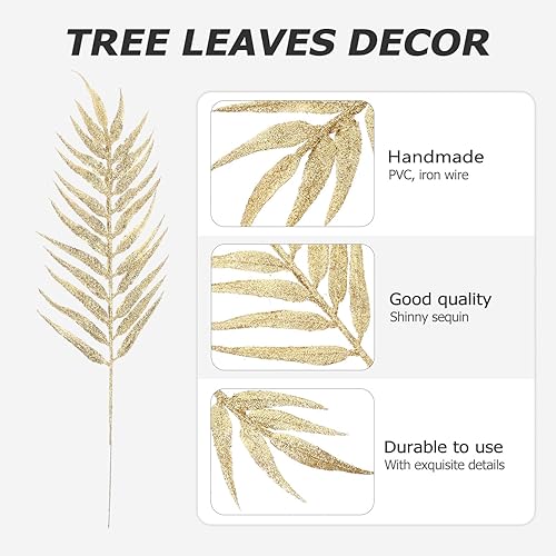 Miniatura 4 de MAGICLULU 5 piezas de hojas de decoración de hojas de Navidad, 5 piezas de aerosoles artificiales para árbol de Navidad, hojas con purpurina,