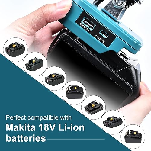 Miniatura 10 de Luz de trabajo LED para Makita 18V batería 108W 5400LM linterna, luz de inundación portátil, luz de batería inalámbrica con puerto de carga USB y