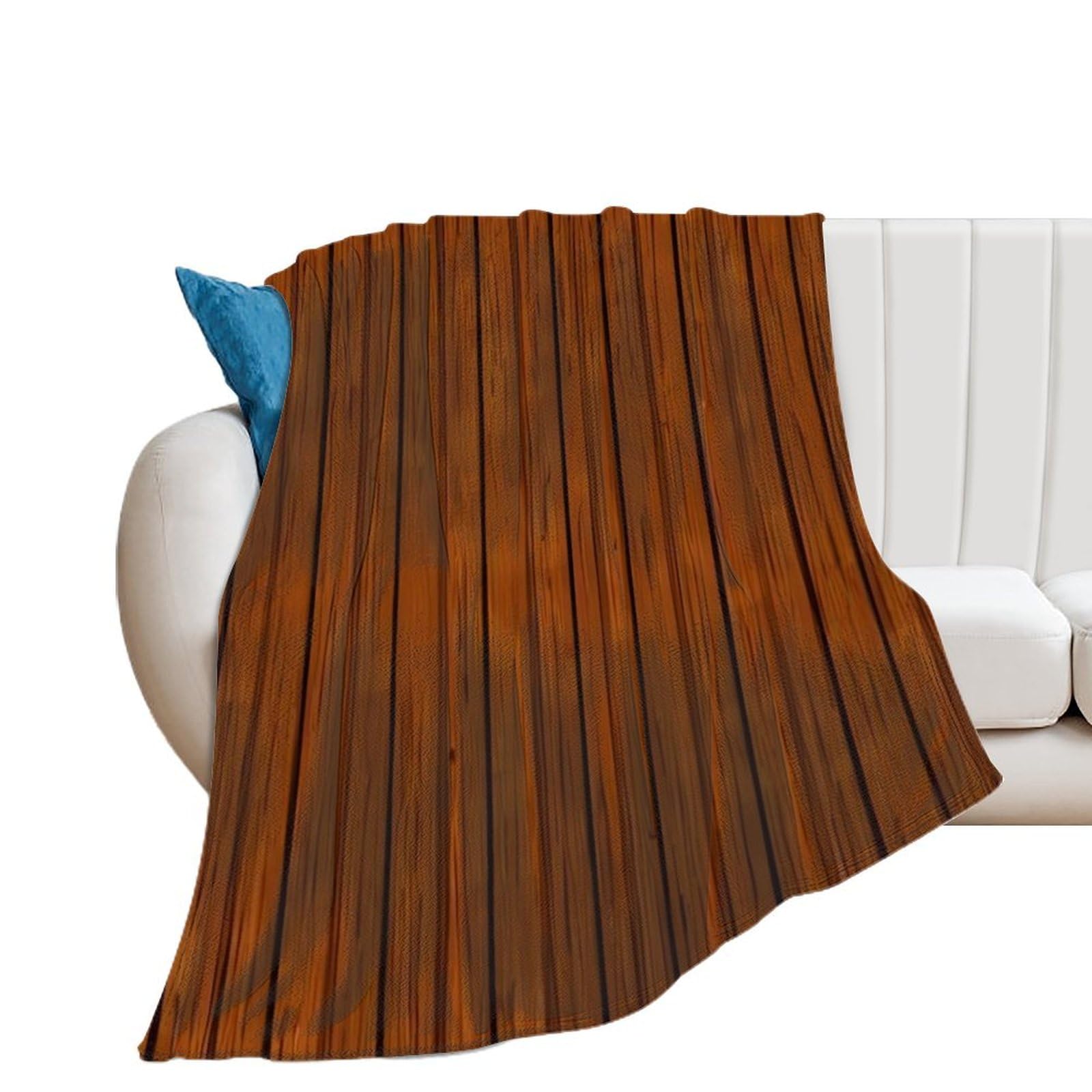 Couverture en flanelle marron 150x200 cm imprimée motif bois pour lit et canapé