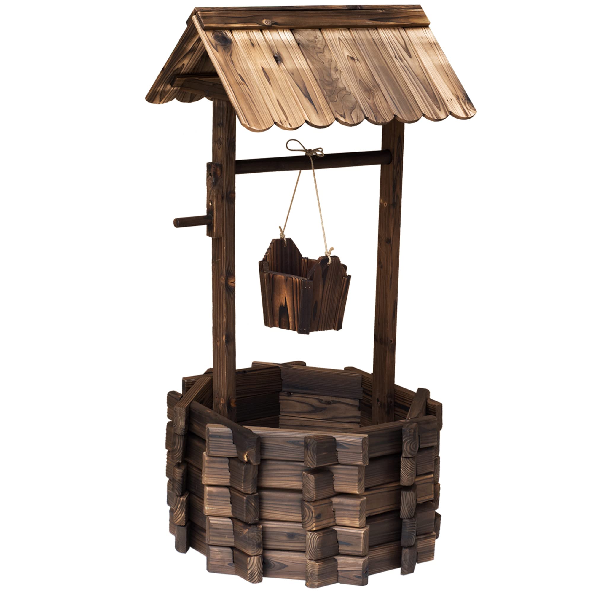 Outsunny décoratif puits en Bois d'extérieur Pot de Fleurs Jardin Décor de Jardin W/Seau