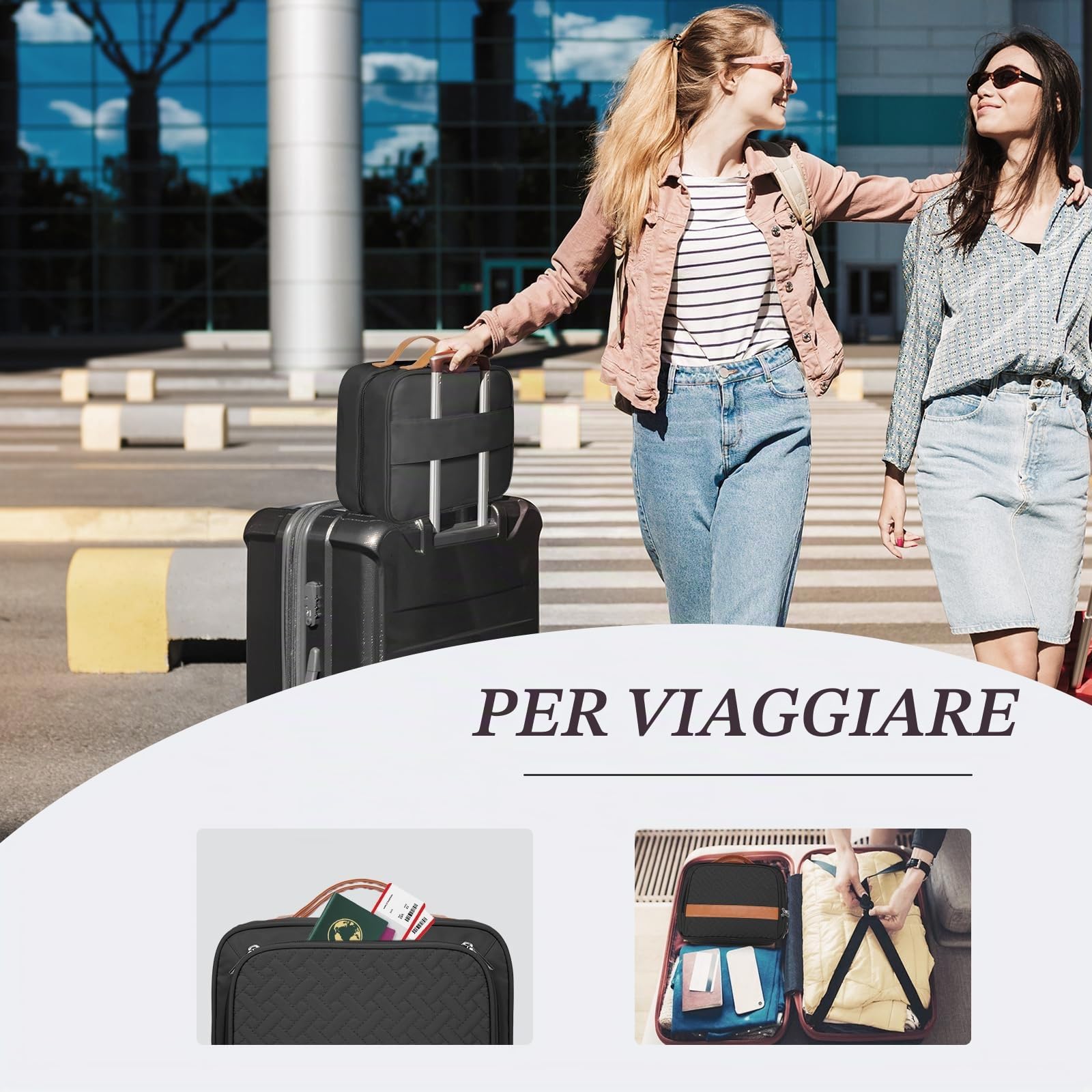 IDEATECH Borse da Toilette per Donna, Beauty Case da Viaggio, Borsa da Toilette Grande da Viaggio Borsa da Toilette Appesa, Borsa da Trucco Donna, Organizer Cosmetico per Donne (Nero)