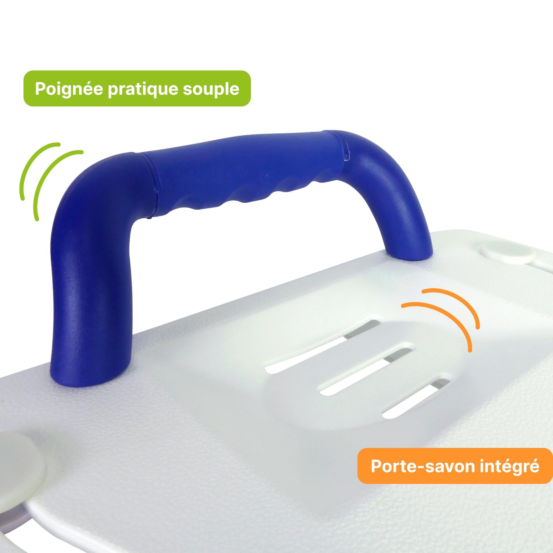 Identités, Planche de Bain, Modèle Java, Douche Sécurisante dans Baignoire, Fixation Sûre, Poignée Antidérapante, Porte-Savon, Poids Max Supporté de 100 kg, Longueur de 70 cm, Largeur de 30 cm