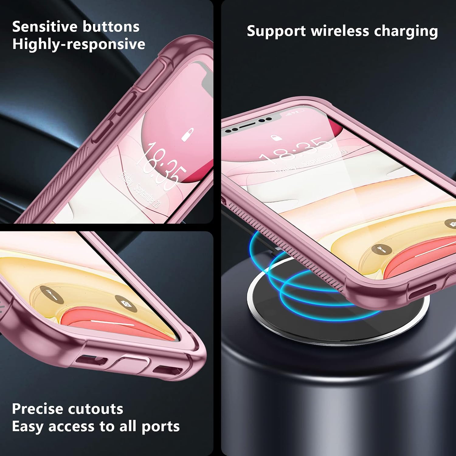 Justcool Designed for iPhone XR Case, Clear Full Body Heavy Duty Protection with Built-in Screen Protector Shockproof Rugged Cover Designed for iPhone XR Cases (2018) 6.1 Inch (Pink)