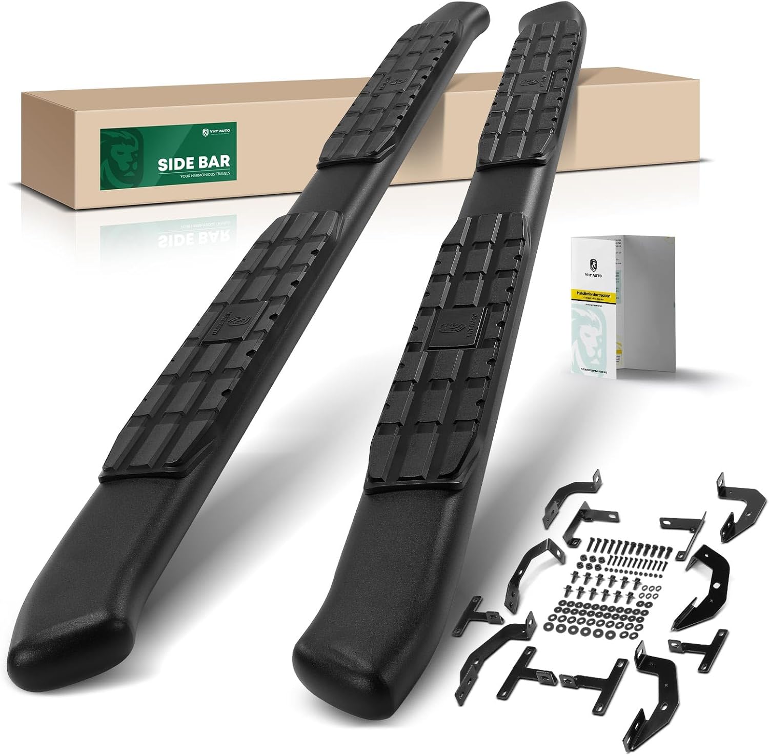 YHTAUTO 4.25" Running Boards Side Steps Fit Jeep Wrangler JK Series 2018-2026, 4-Door SUV, Oval Bent Ends Carbon Steel Black Powder, Cab Side Step Rails Off-Road Exterior Accessories, Set of 2