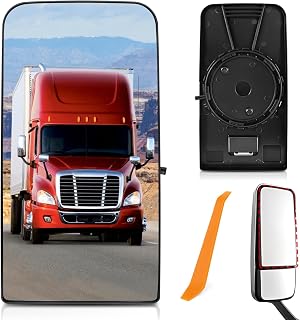 TOP-MAX Upper Heated Side Mirror Glass Replacement for Freightliner Cascadia 2008-2017, Rearview Flat Mirror Glass with Black Plate, Replace TL-28716A (Driver/Passenger Side)