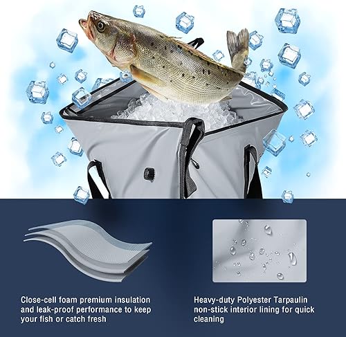 Miniatura 6 de Buffalo Gear Bolsa enfriadora de pescado aislada,Enfriador de bolsa de cebo de pescado de 20 × 18 pulgadas,Bolsa impermeable para matar peces a