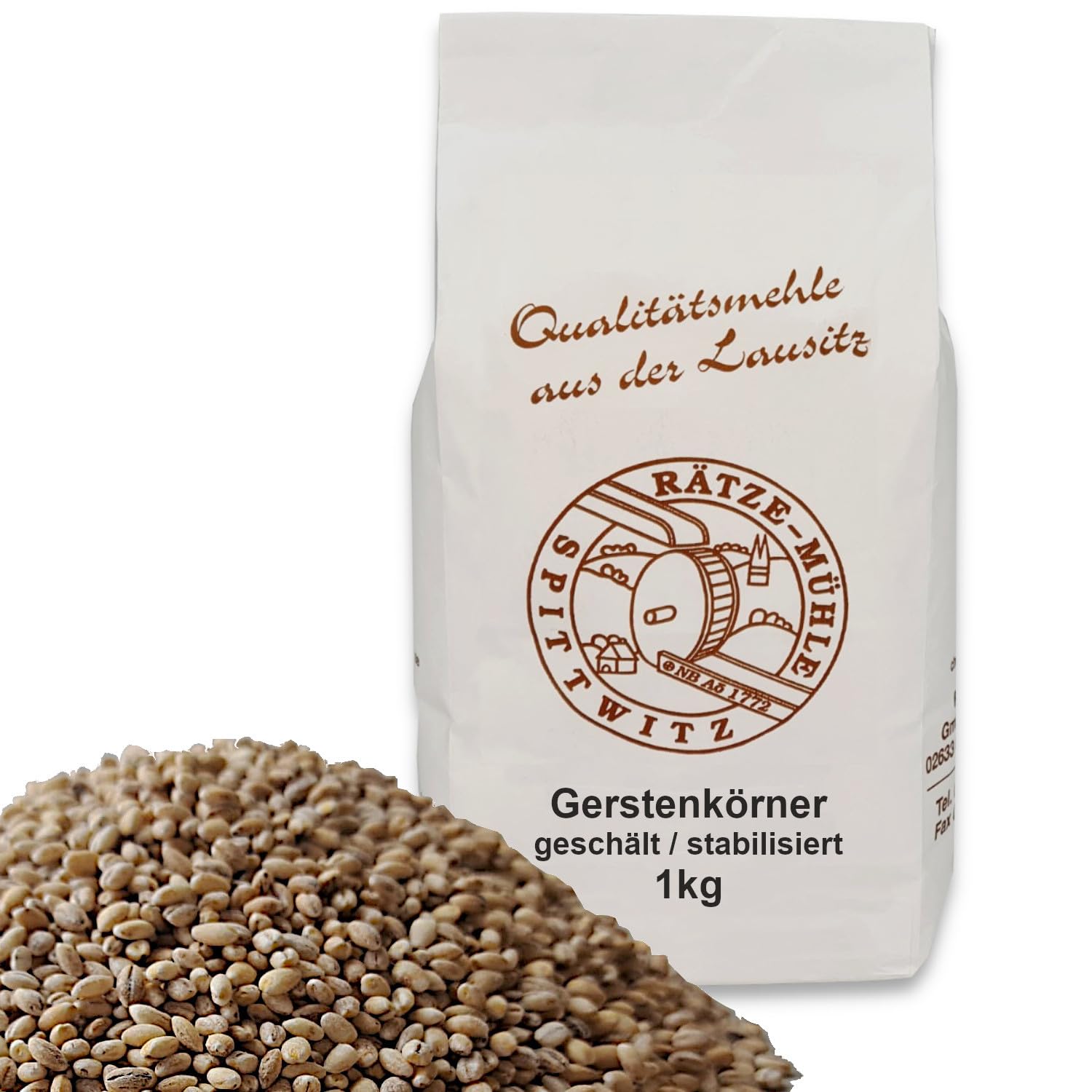 Mühlen Gerstenkörner geschält 1kg ganzes Korn frisch aus der Rätze- Mühle in bester Qualität Gerstenkerne 1000g