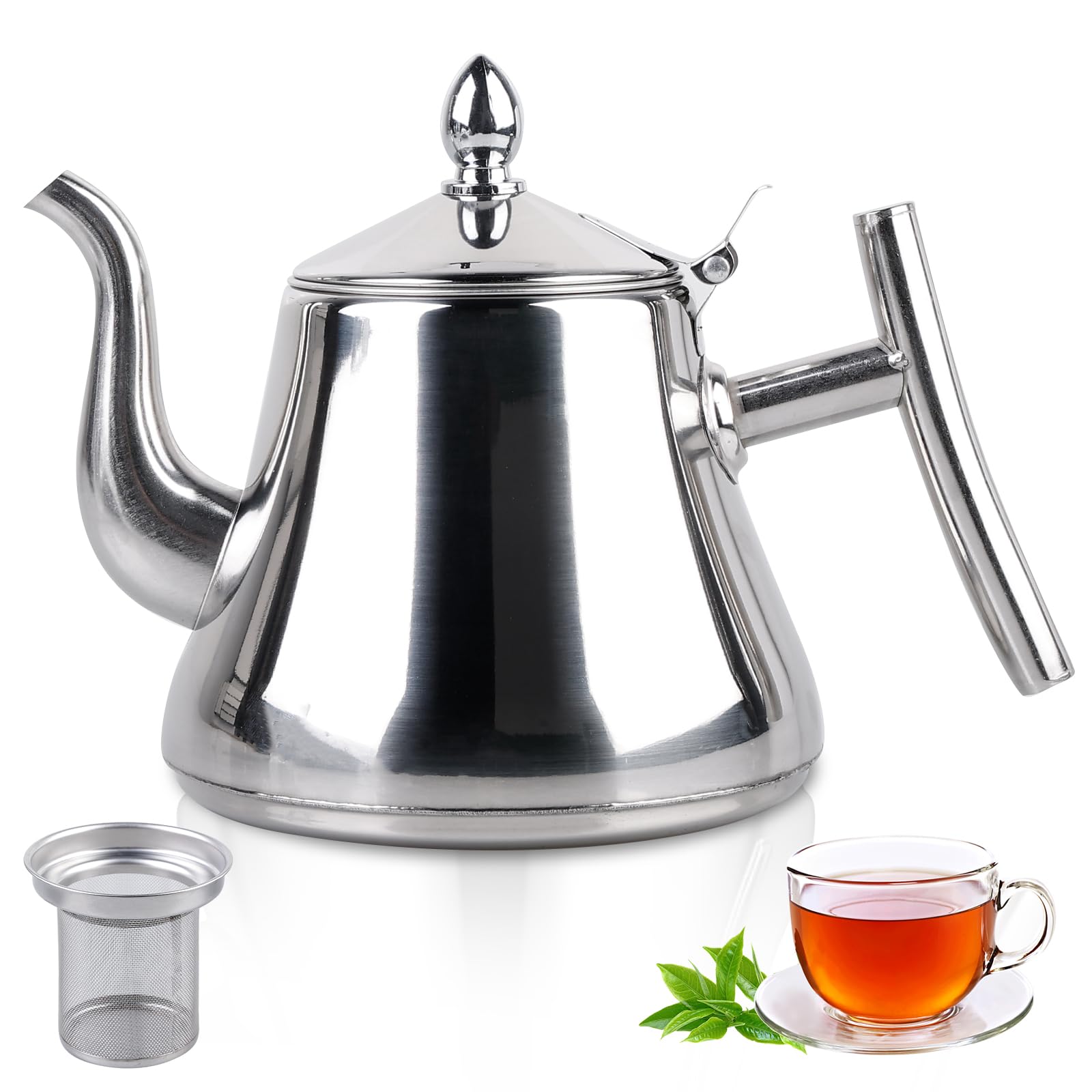 Theiere con infusore 1L - Teiera in acciaio inossidabile con filtro, Theiere Induction per bustine di tè e tè alla rinfusa, compatibile con piastre a induzione