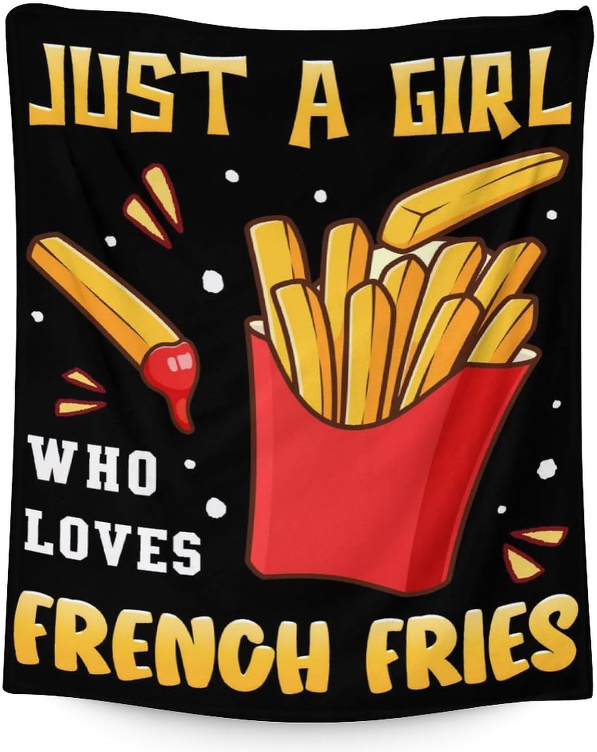 French Fries Throw Blanket - Soft, Fuzzy & Warm - 60x80 Inches Twin Size Blanket for Bed, Couch - Black Cute Throw Gift for Girls, Women