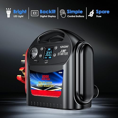 Miniatura 5 de Arrancador de batería de coche de 8000 A para todo el gasolinadiésel, paquete de batería inteligente de arranque de 12 V24 V, caja de salto portátil