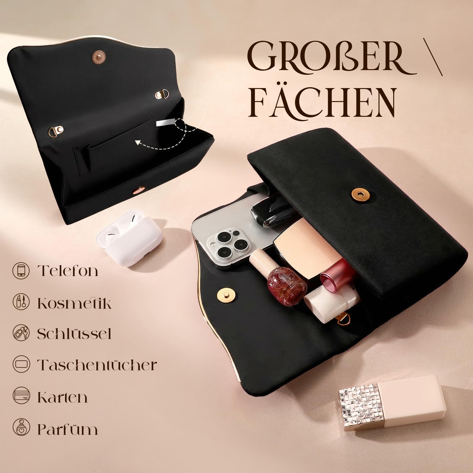 Damen Clutch Handtaschen Formelle Abend Clutch mit Abnehmbarer Kette Kunstwildleder Handtasche für Hochzeitsfeiern