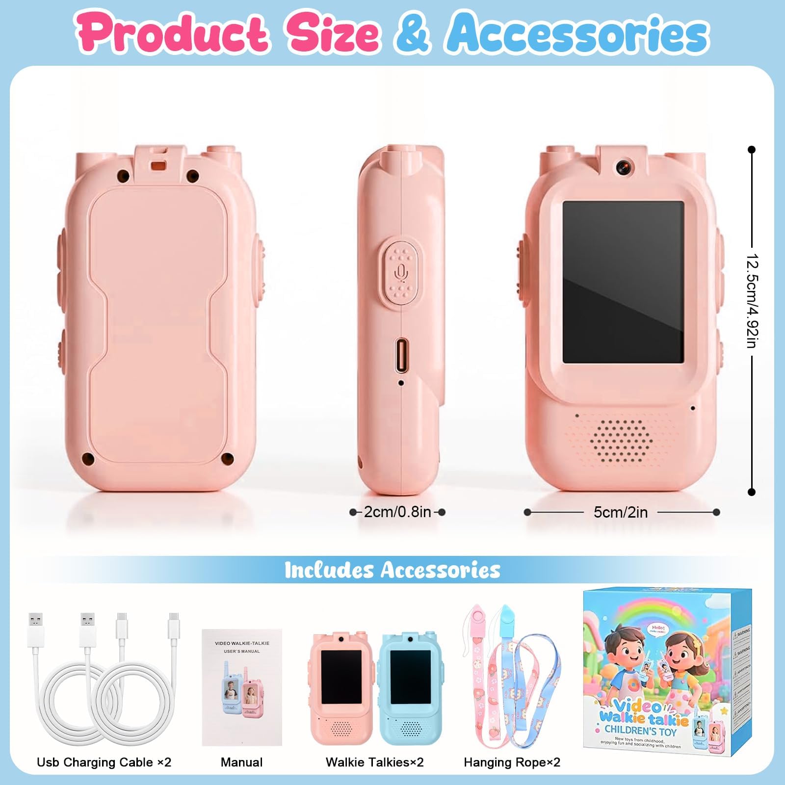 Walkie Talkies for Kids 2PCS Video Walkie Talkies Easter Gifts for Kids Rechargeable with Voice Changer & Camera - Image 2