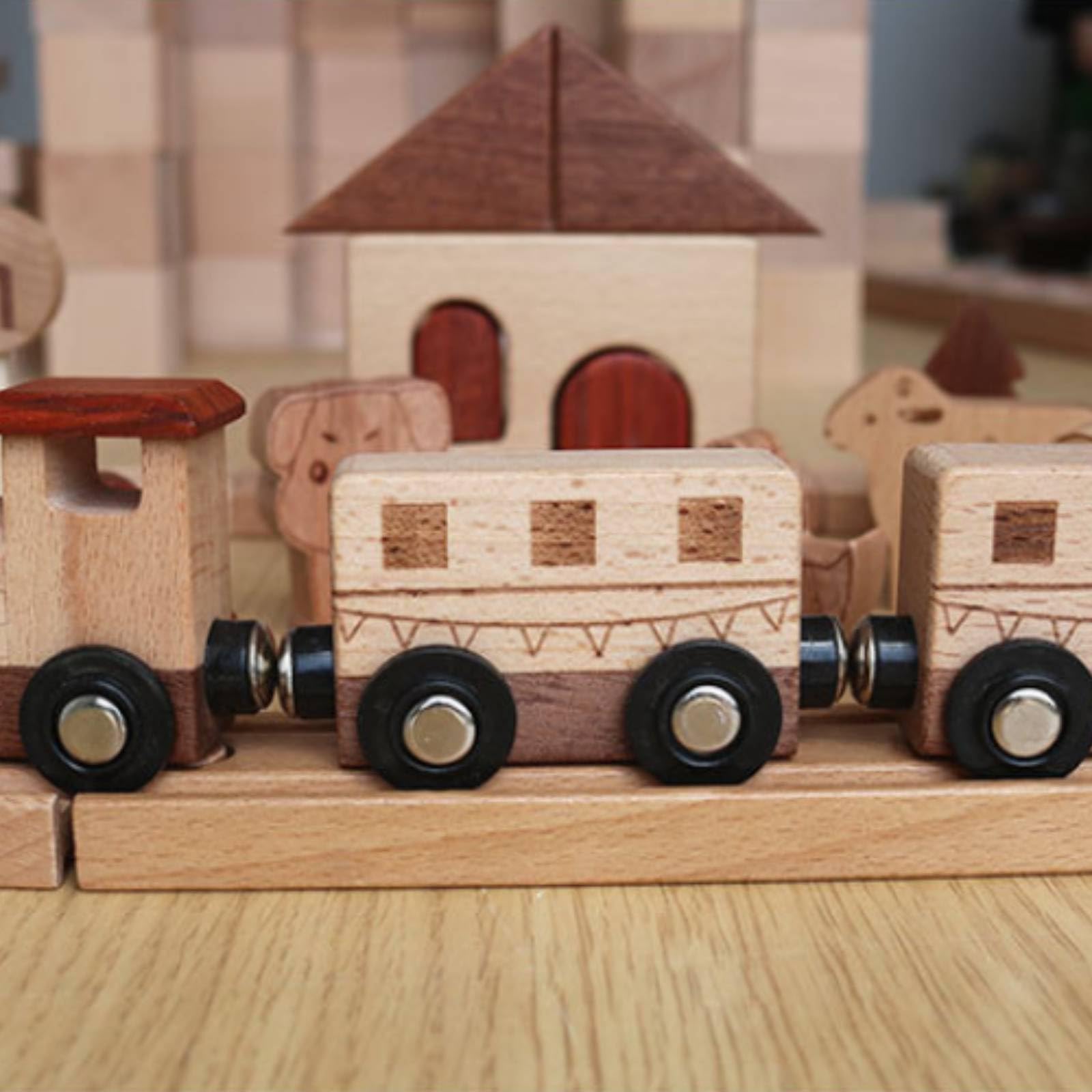 kowaku Set Ferroviario Legno Colori Rosso Marrone e Beige Pezzi Ad Incastro Trenino Giocattolo in Legno per Bambini