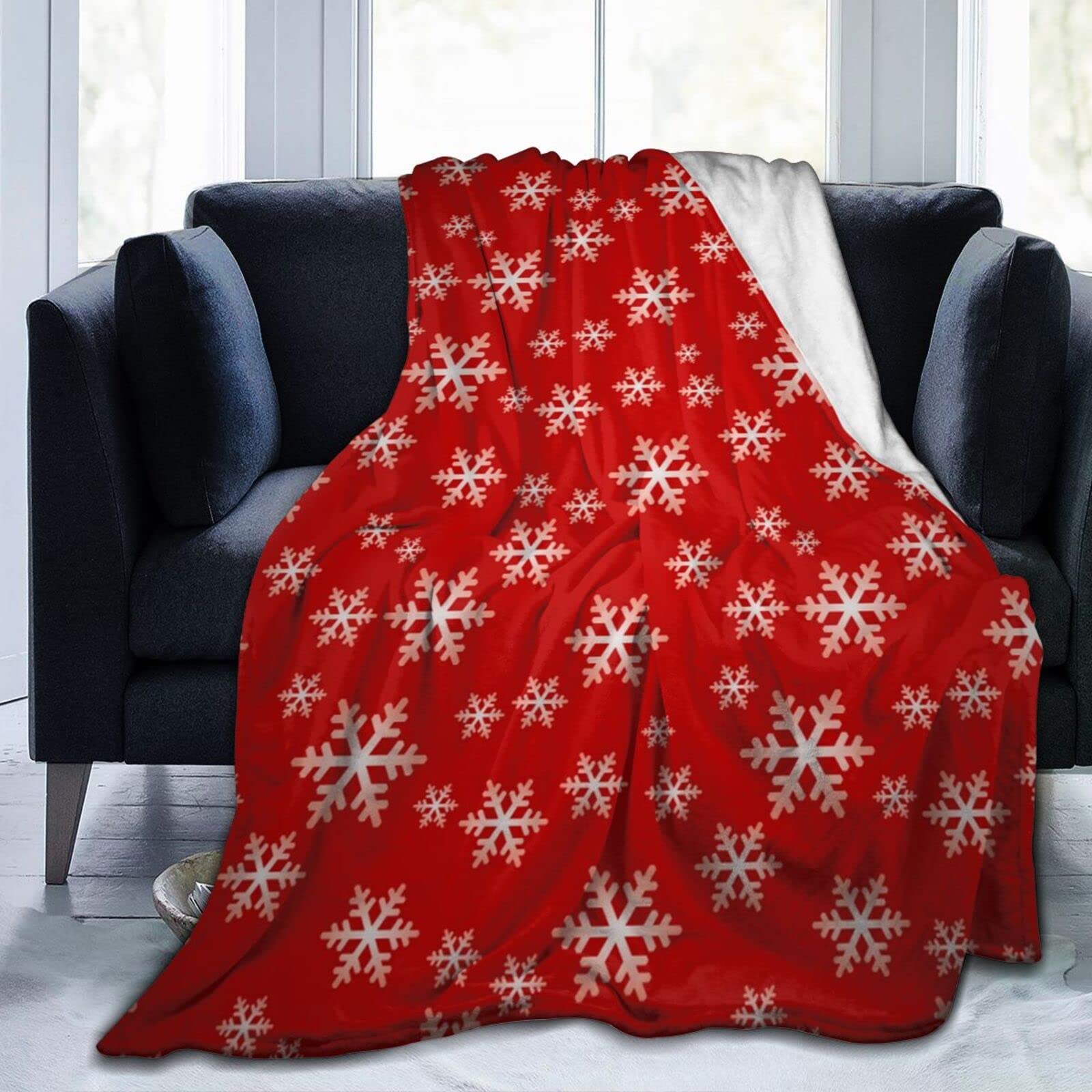 Lsjuee Christmas Snowflakes Throw Blanket Warm Cozy Blankets Lightweight Soft Cozy Flannel Winter Holiday Blanket for Sofa Couch Bed Office Xmas Gift 50"X40"