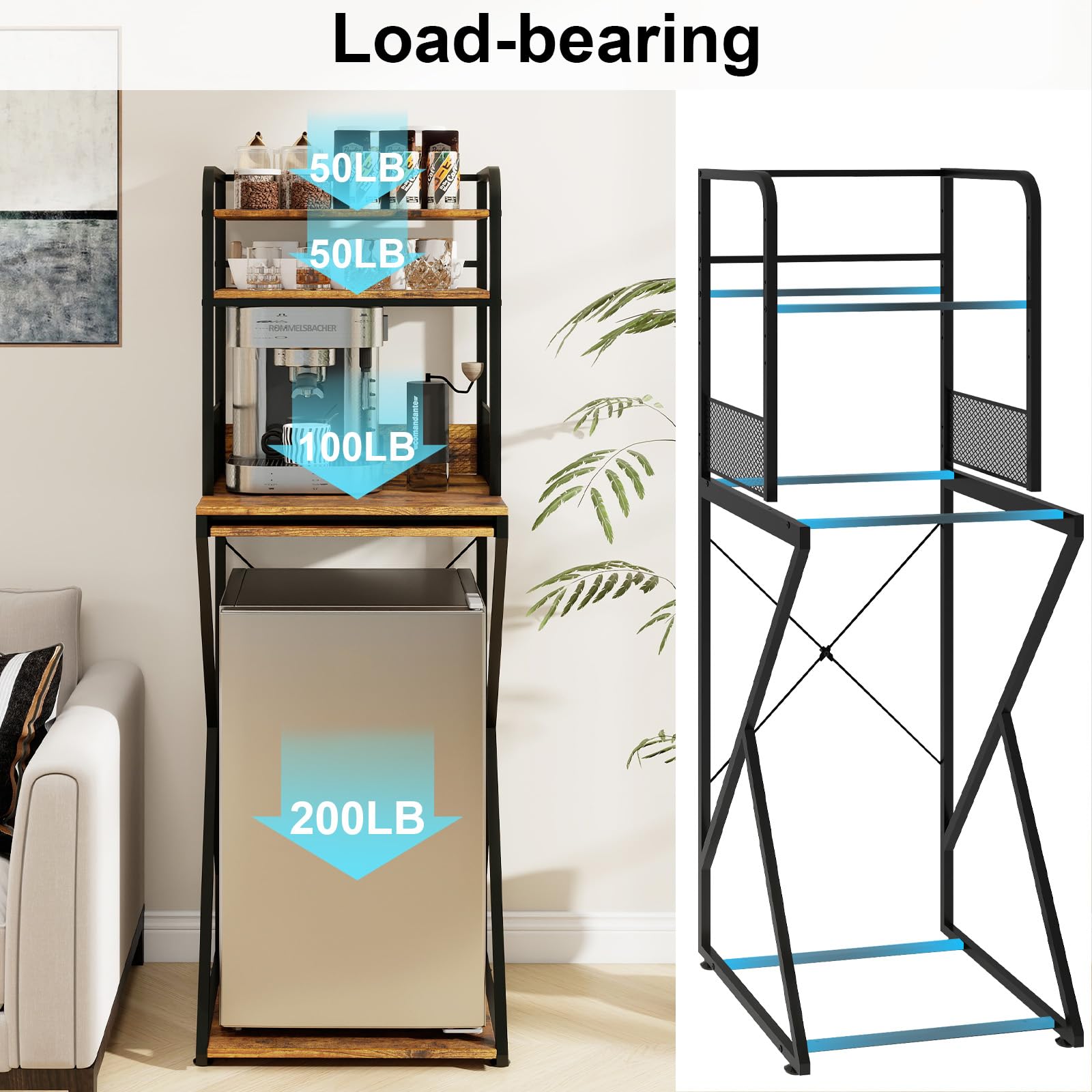 Mini soporte para refrigerador de 4 niveles con toma de corriente, mini gabinete de refrigerador con almacenamiento, gabinete de barra de café independiente con estante para horno de microondas 3