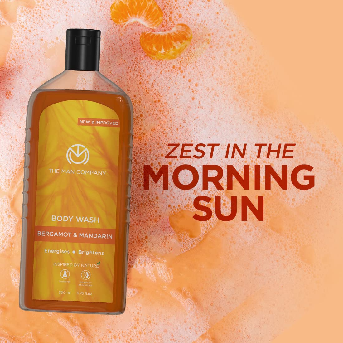 The Man Company Perfumed Body Wash- Bergamot & Mandarin | Shower Gel for Glowing & Bright Skin | With Turmeric & Orange Peel Extract | Long-Lasting Fragrance | Toxin-Free- 200 ml
