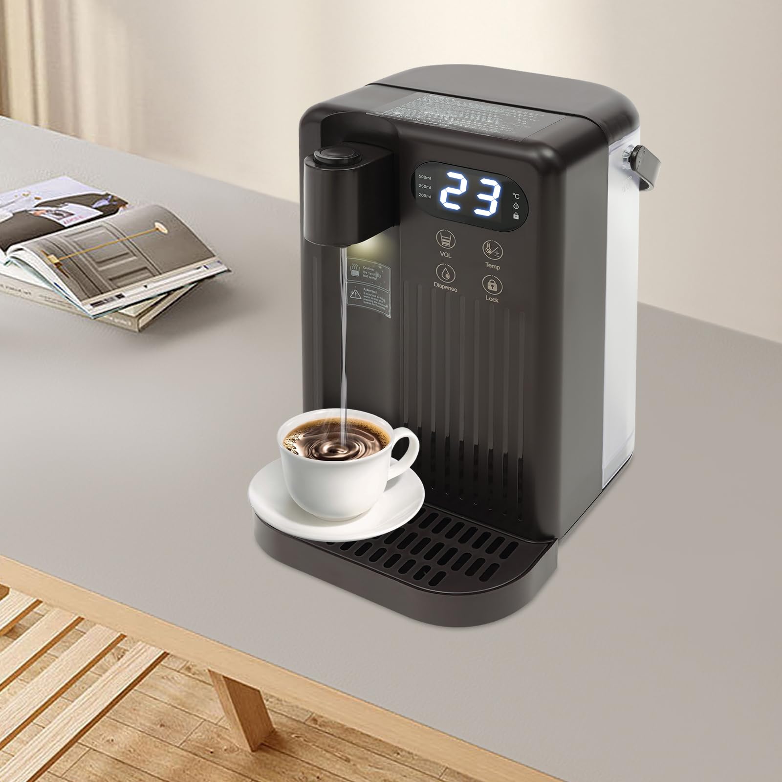 Dispensador eléctrico de agua caliente para beber fuente de agua oficina hogar caliente y fría máquina de beber mesa negra 18,5 x 24 x 30 cm 2200 W