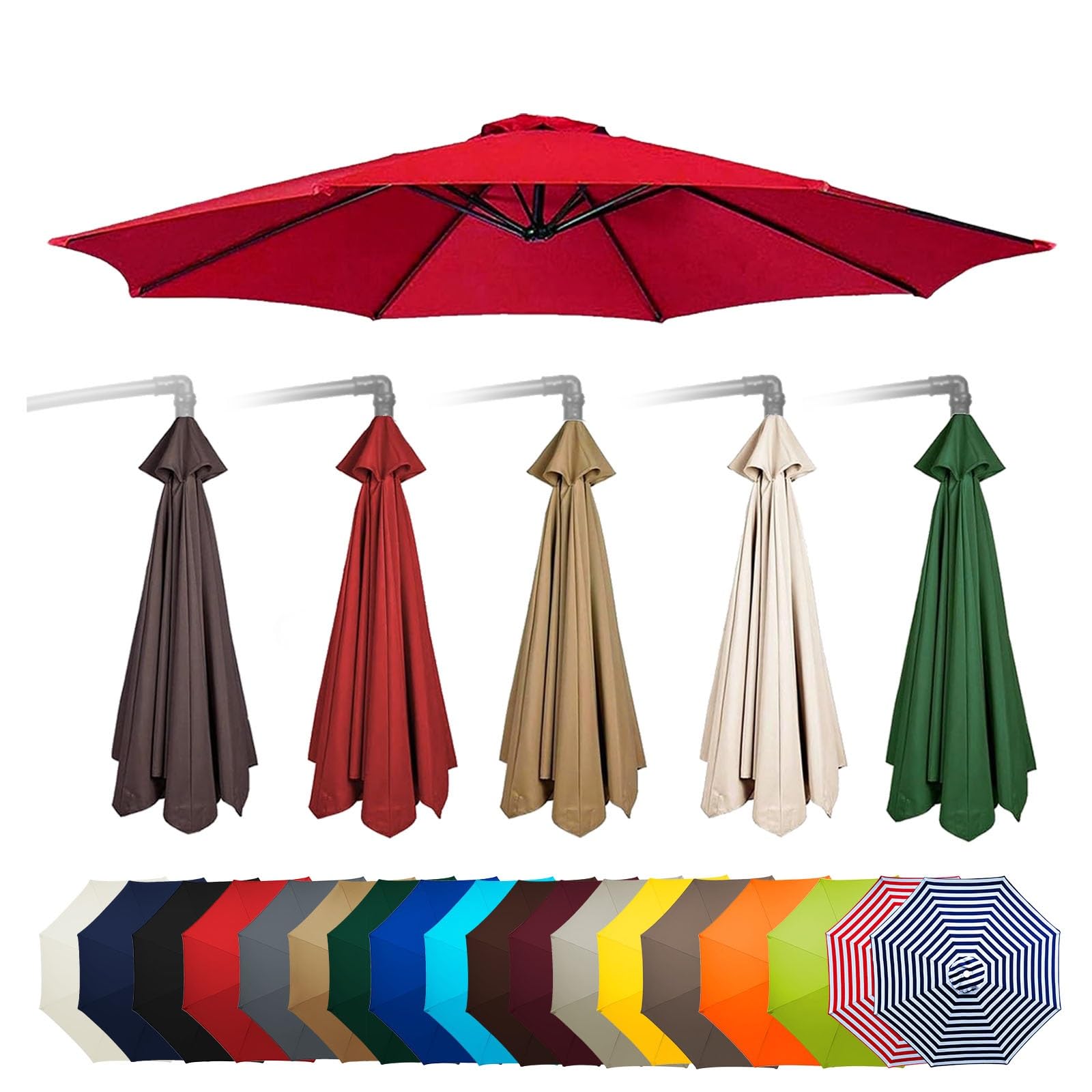 Copertura di ricambio per ombrellone da giardino in tessuto impermeabile da 3 m, per 6/8 stecche da patio, baldacchino di ricambio per ombrellone a sbalzo rosso, accessorio per mobili da esterno