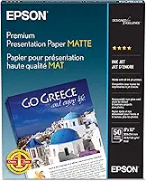 Epson Papel de apresentação premium fosco (20 x 25 cm, 50 folhas) (S041467), branco brilhante