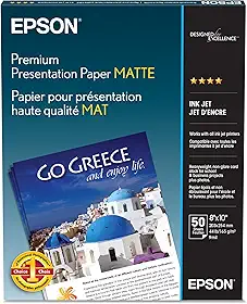 Epson Papel de apresentação premium fosco (20 x 25 cm, 50 folhas) (S041467), branco brilhante