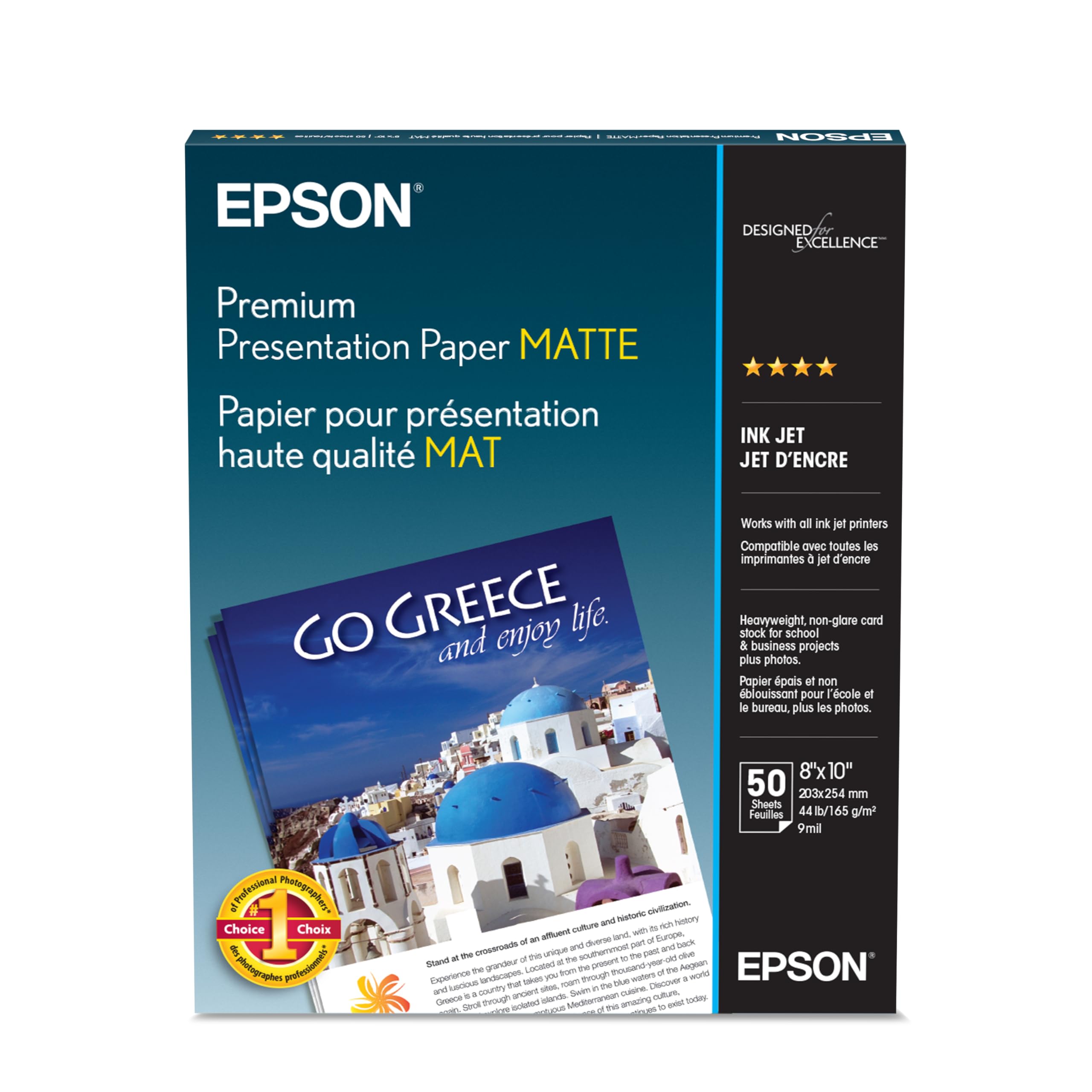 Epson Premium Presentation Paper Matte (8x10 Inches, 50 Sheets) (S041467),Bright White
