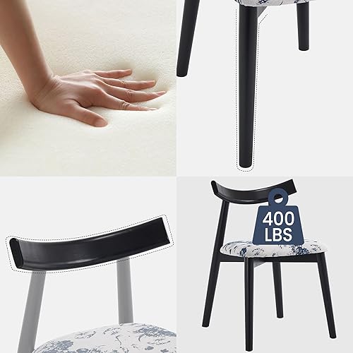 Miniatura 5 de Juego de 2 sillas de comedor modernas de mediados de siglo, elegantes sillas de comedor con respaldo curvado con asiento tapizado, marco de madera